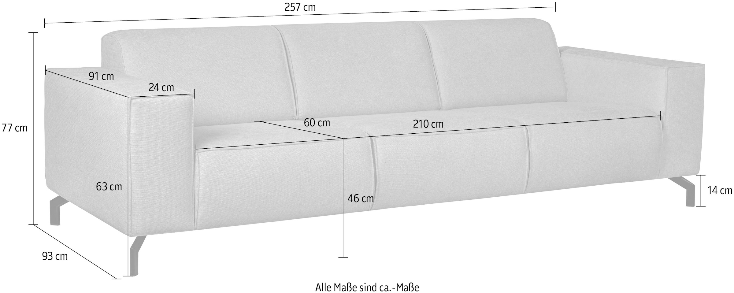 Home affaire 3-Sitzer »Lorcan 257 cm, weiches Sitzgefühl«