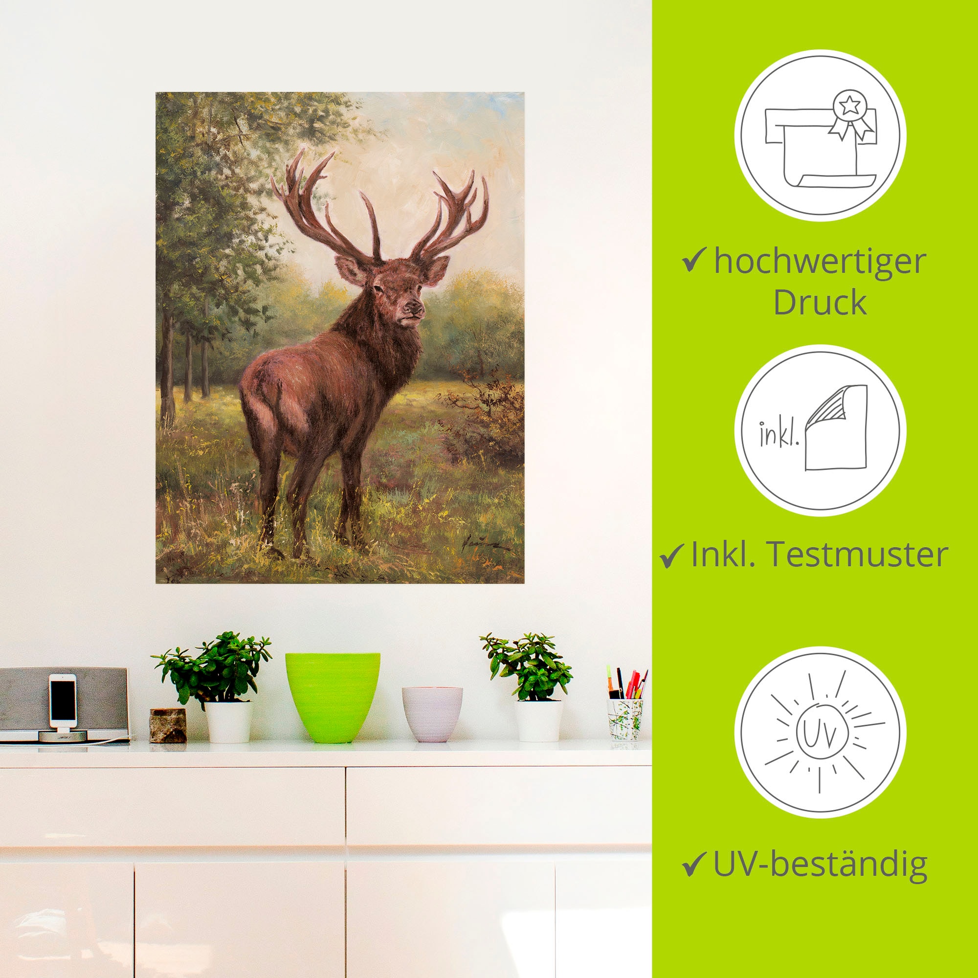 Artland Wandbild »Hirsch«, Wildtiere, (1 St.), als Leinwandbild, Poster, Wandaufkleber in verschied. Größen