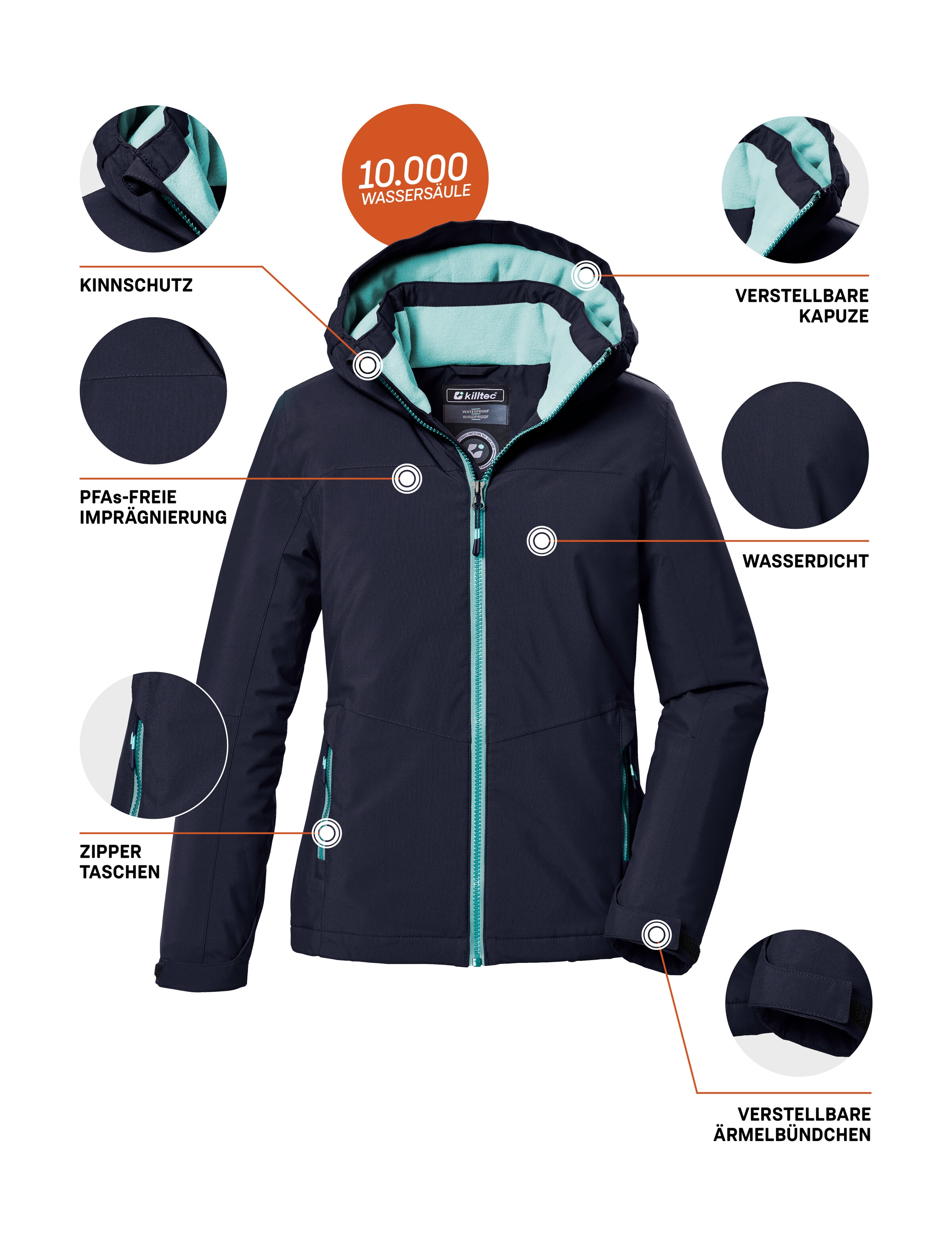 Killtec Funktionsjacke »KOW 352 GRLS JCKT«, Wasserdichte Mädchenjacke mit Kapuze, warmem Fleece und Kinnschutz