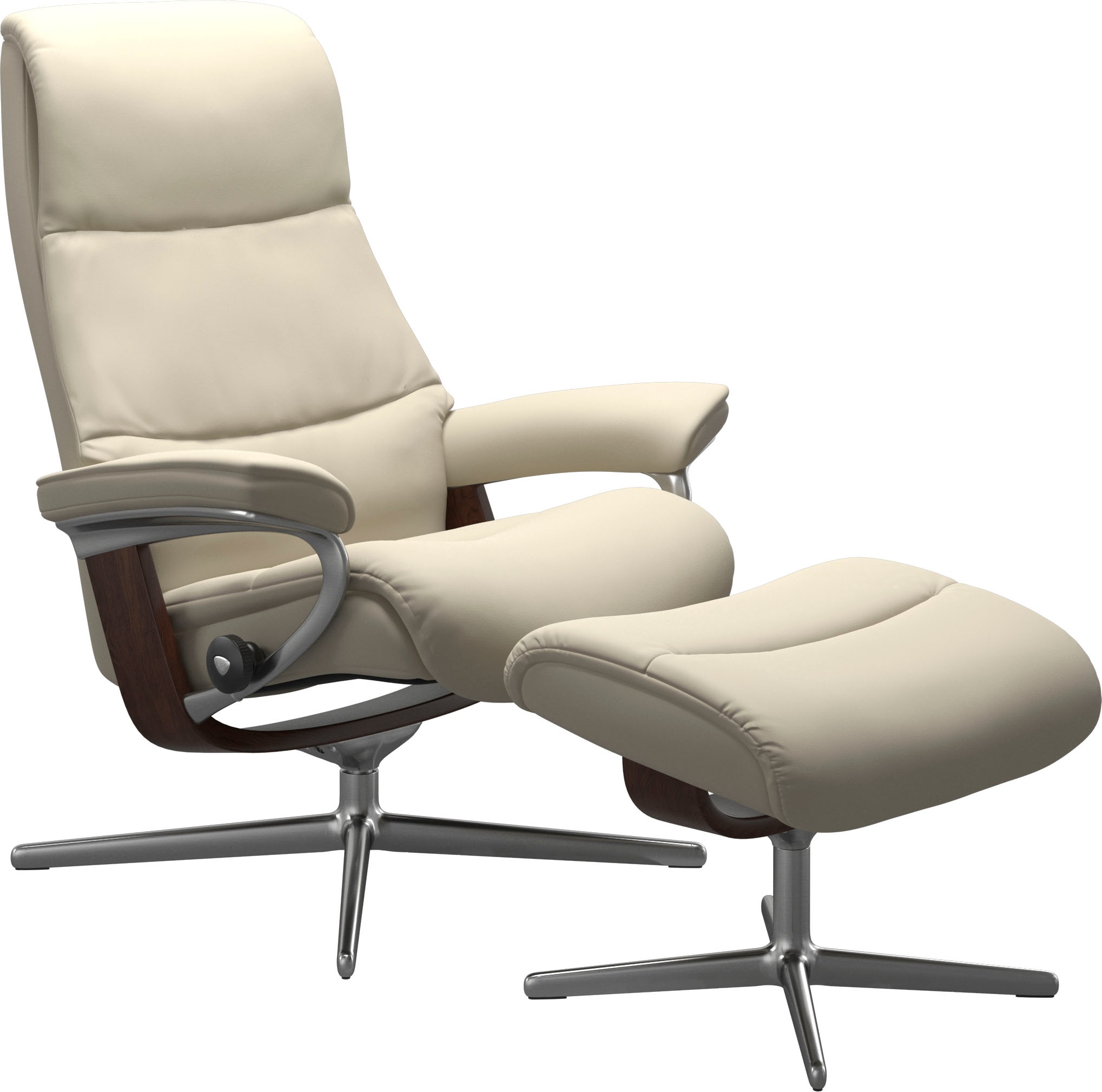 Stressless® Relaxsessel »View«, (Set, Relaxsessel mit Hocker), mit Hocker, mit Cross Base, Größe S, M & L, Holzakzent Braun