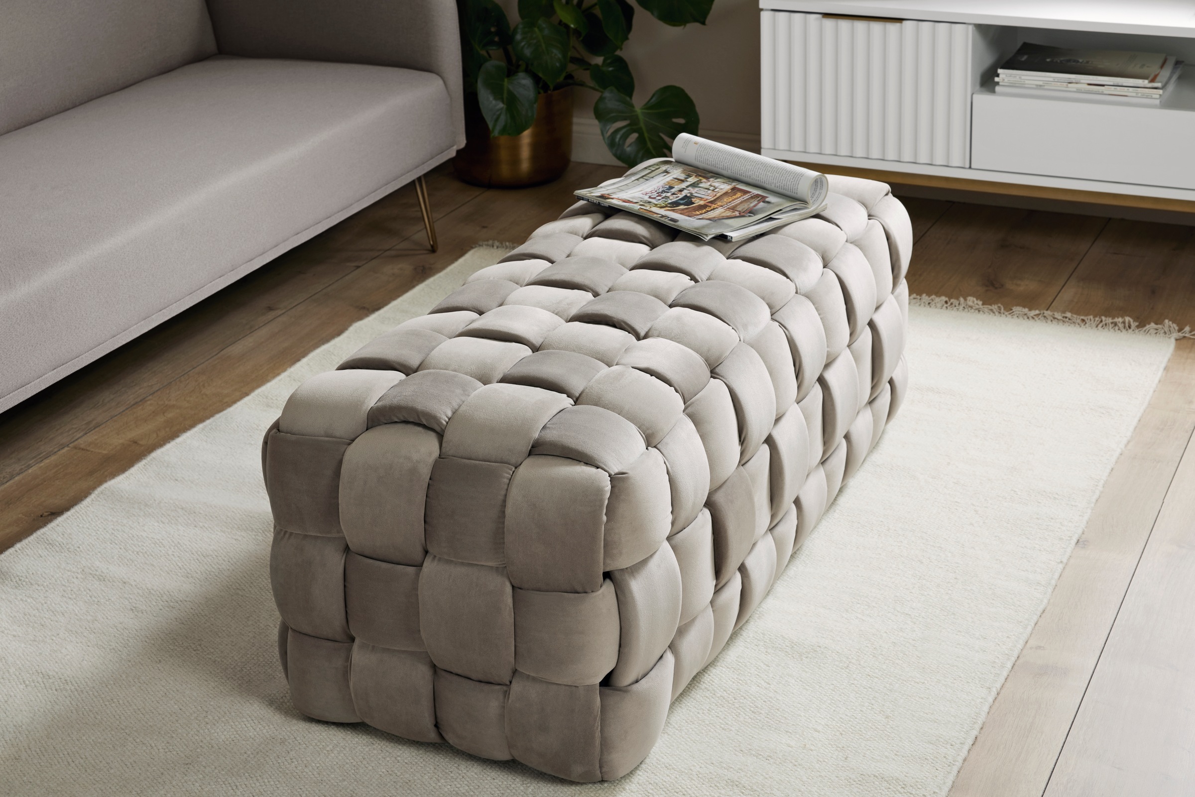 Jahnke Hockerbank »WEB ART L«, (1 St.), Hocker, Couchtisch, Beistelltisch gepolstert in edler Flechtoptik
