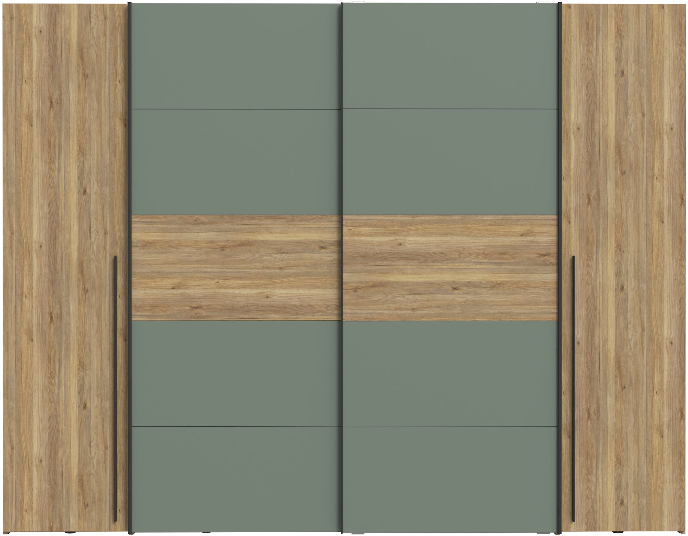 FORTE Dreh-/Schwebetürenschrank »Narago, TOPSELLER, Made in Europe, zeitloses Design«, (B/H/T ca. 270x210X61cm, Farbe Weiß auch mit Spiegeln erhältlich), viele Einlegeböden teilweise variabel einsetzbar, maximaler Stauraum