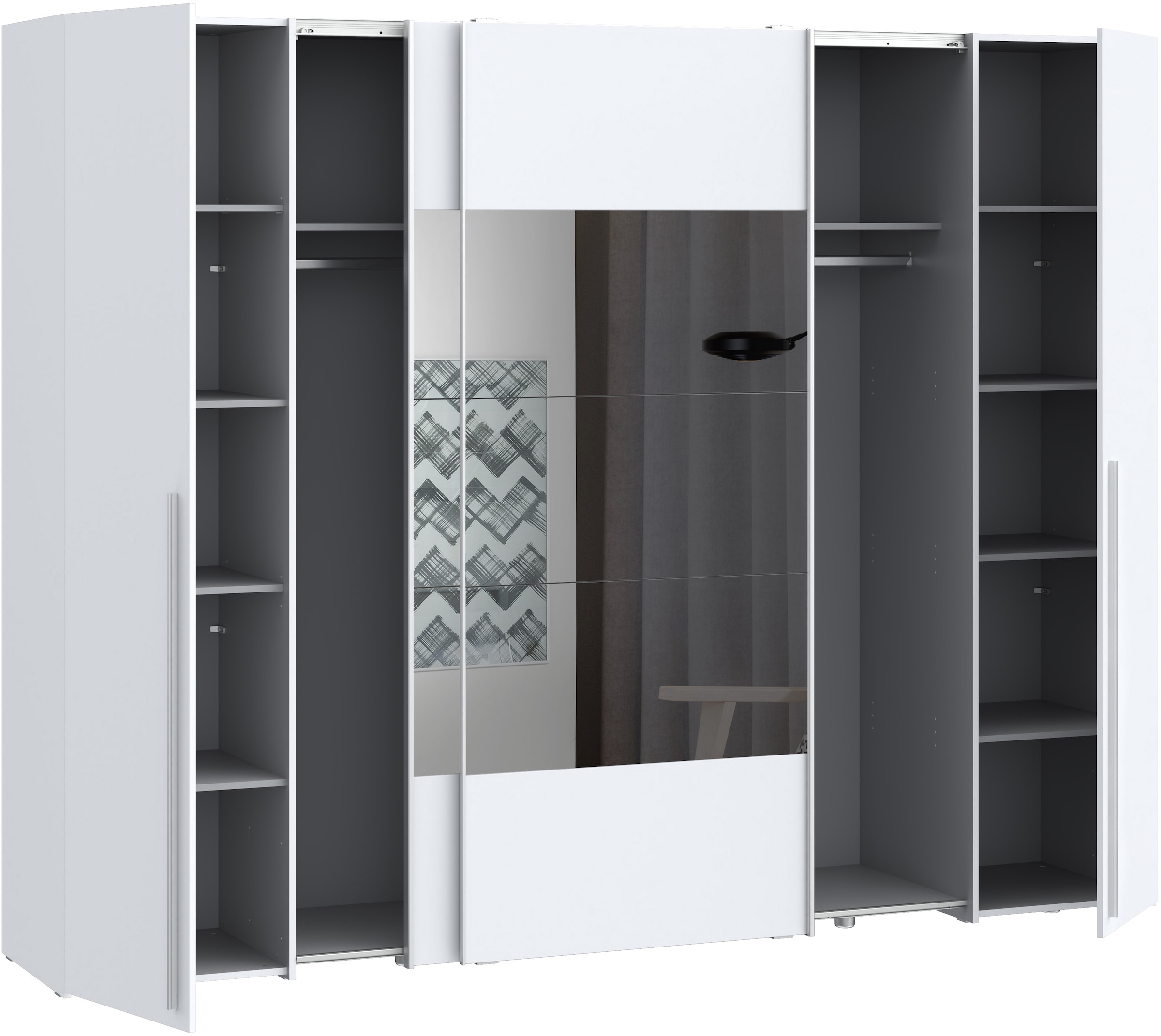 FORTE Dreh-/Schwebetürenschrank »Narago, TOPSELLER zum TOP Preis! In verschiedenen Farben«, (Farbe Weiß auch mit Spiegeln erhältlich), mit zahlreichen Einlegeböden, viel Stauraum, Made in Europe