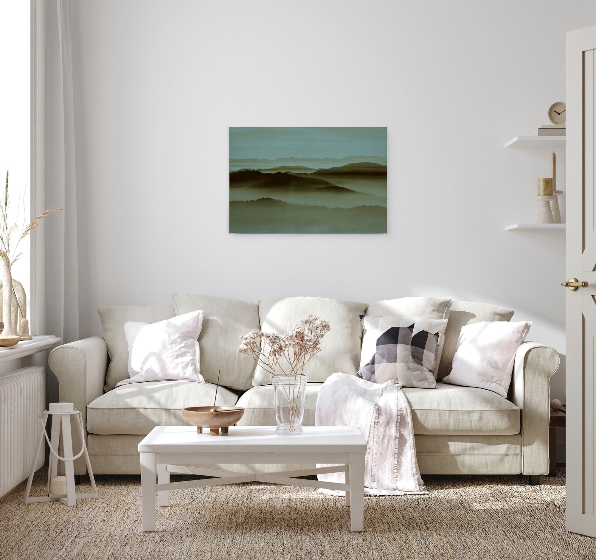 A.S. Création Leinwandbild »horizon«, Kunst-Landschaft-Kinder, (1 St.), Keilrahmen Landschaft Berge Gebirge Nebel Leinwand-Bild Wohnzimmer