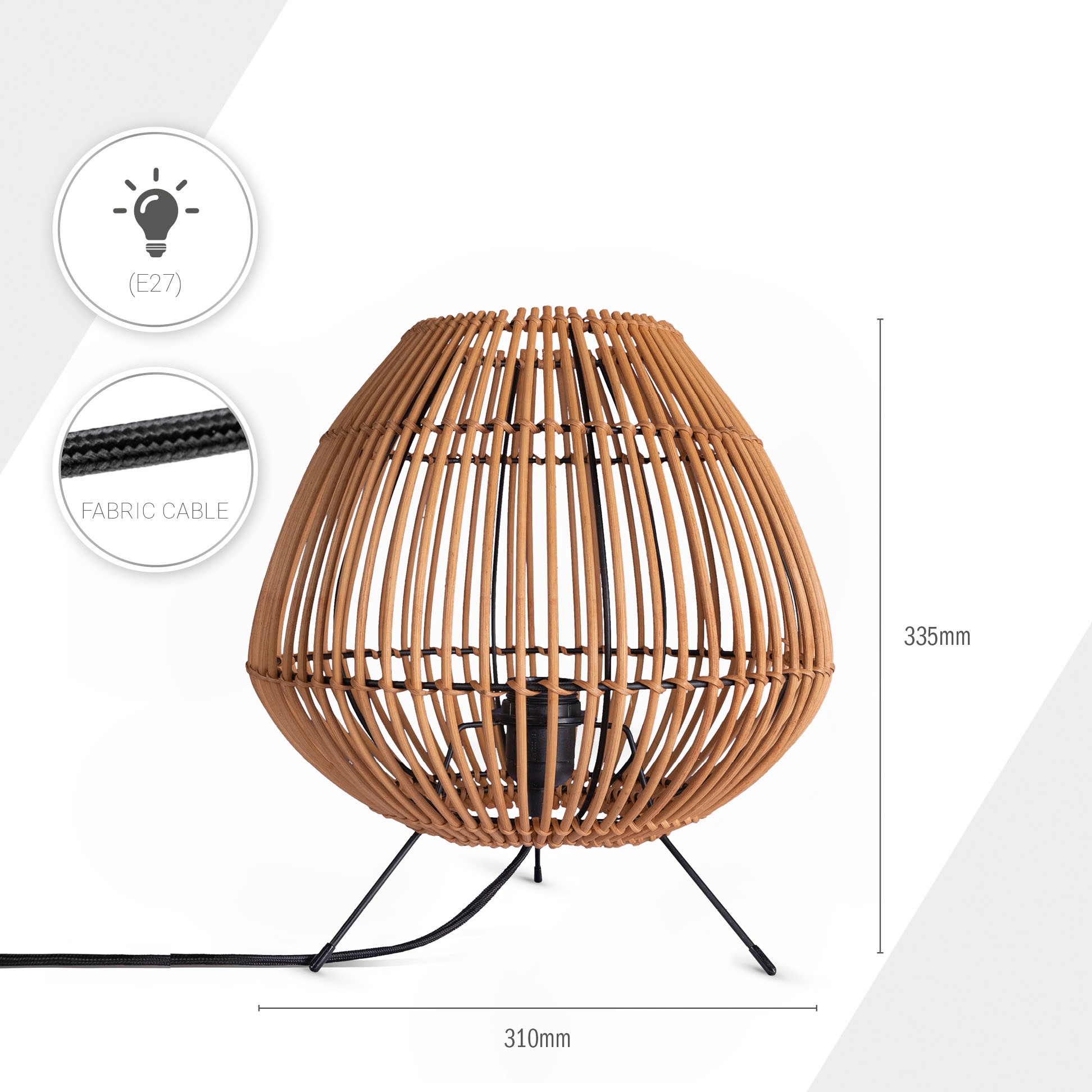 Paco Home Tischleuchte »PIRU«, Leuchtmittel E27   ohne Leuchtmittel, Rattan günstig online kaufen