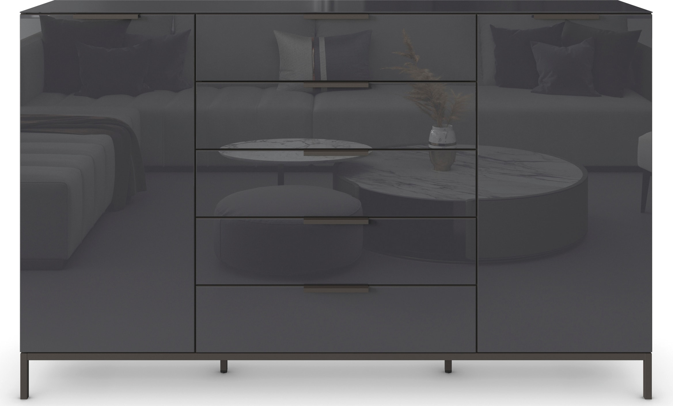 rauch Schubkastenkommode »Kommode Türkommode Sideboard Kombikommode FLIPP mit Glasfront«, (Breite 160/180 cm mit 4 Einlegeböden), 2-türig, 5 Schubladen, Soft-Close, Oberboden und Front Glas, 2 Breiten