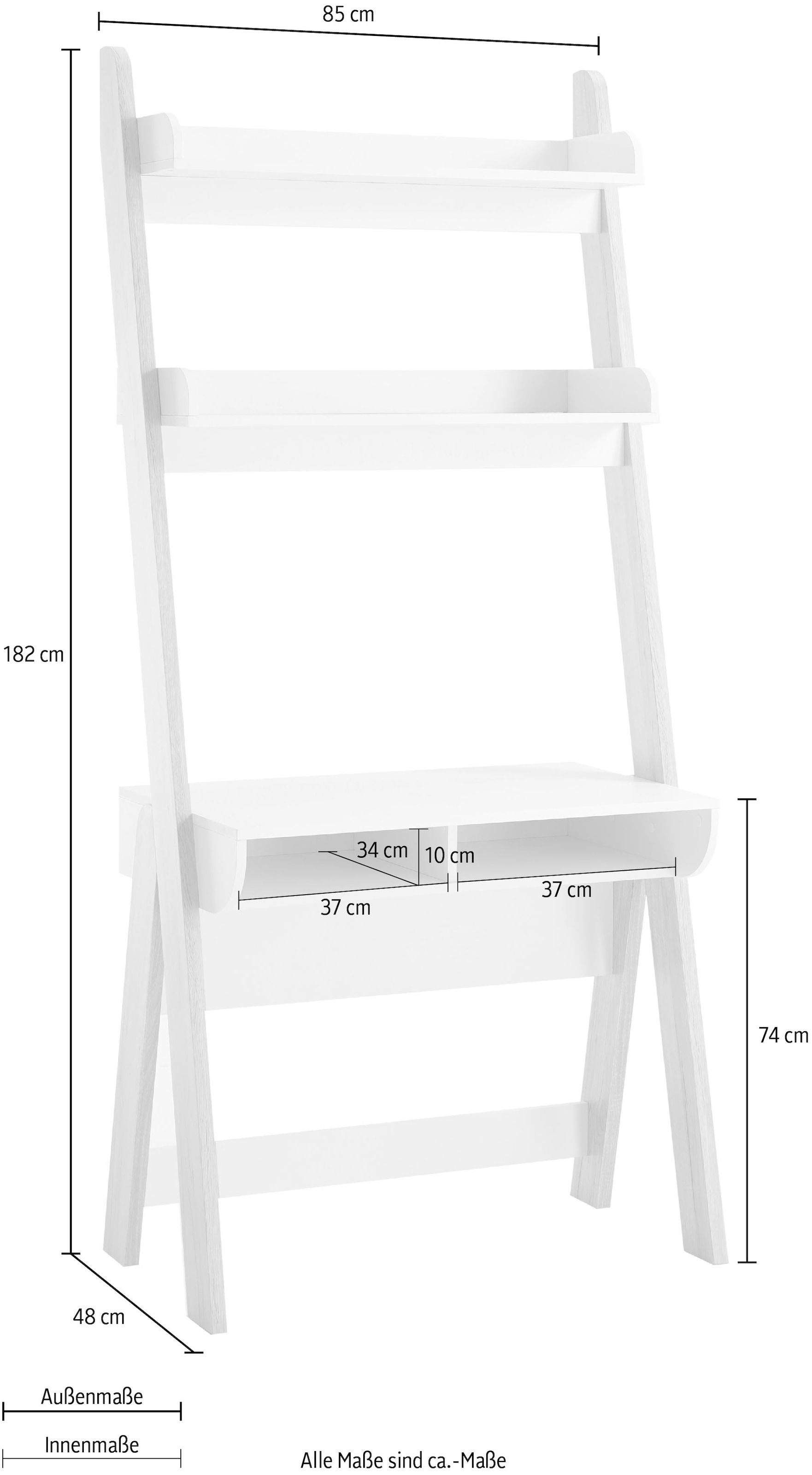 MCA furniture Schreibtisch »Viterbo«, Standregal mit Schreibtisch weiß matt, Eiche hell Dekor, Breite 85 cm