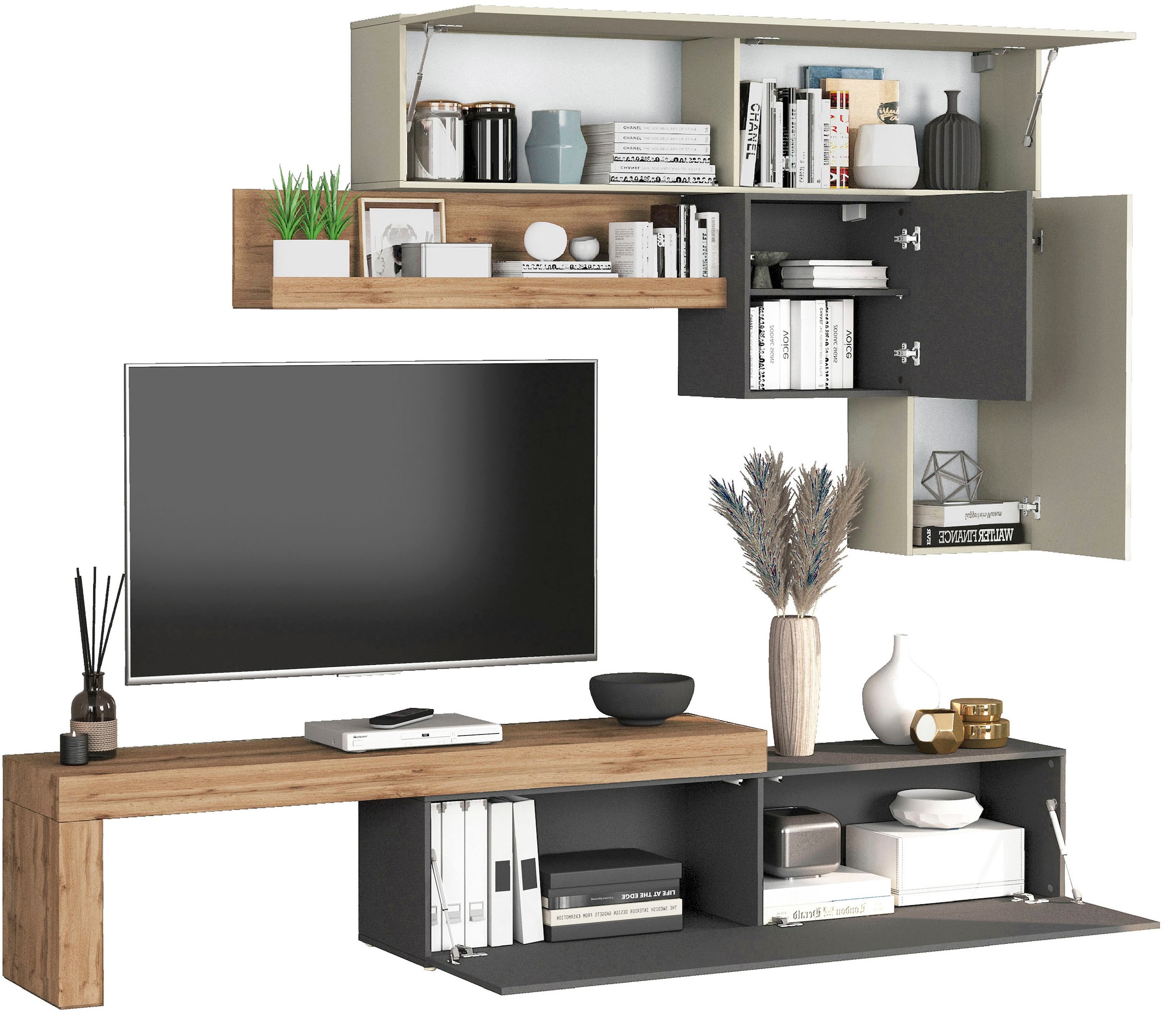 INOSIGN Wohnwand »Chronos Wohnwand, Medienwand, 5-er set«, (Set, 5 St.), ca. 270 cm mit Hängeschränke, Würfel, Regal, Lowboard, Made in Italy