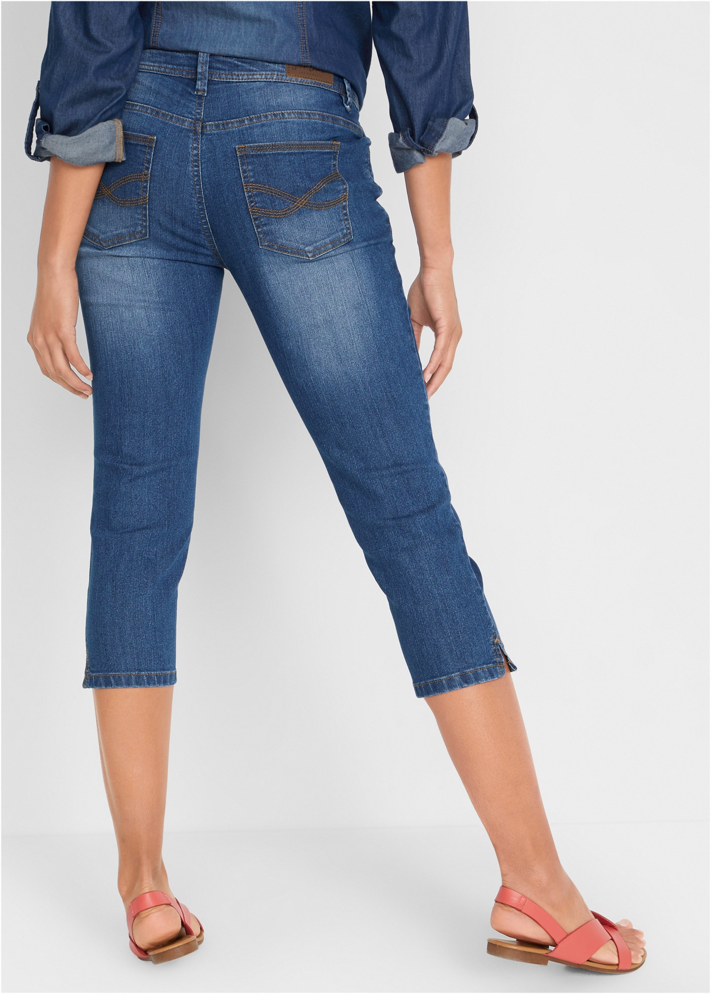 bonprix Caprijeans »Slim Fit Jeans Mid Waist, cropped« 3/4-Capri-Look, Five-Pocket Style, Regular Fit, schmale Beinform
