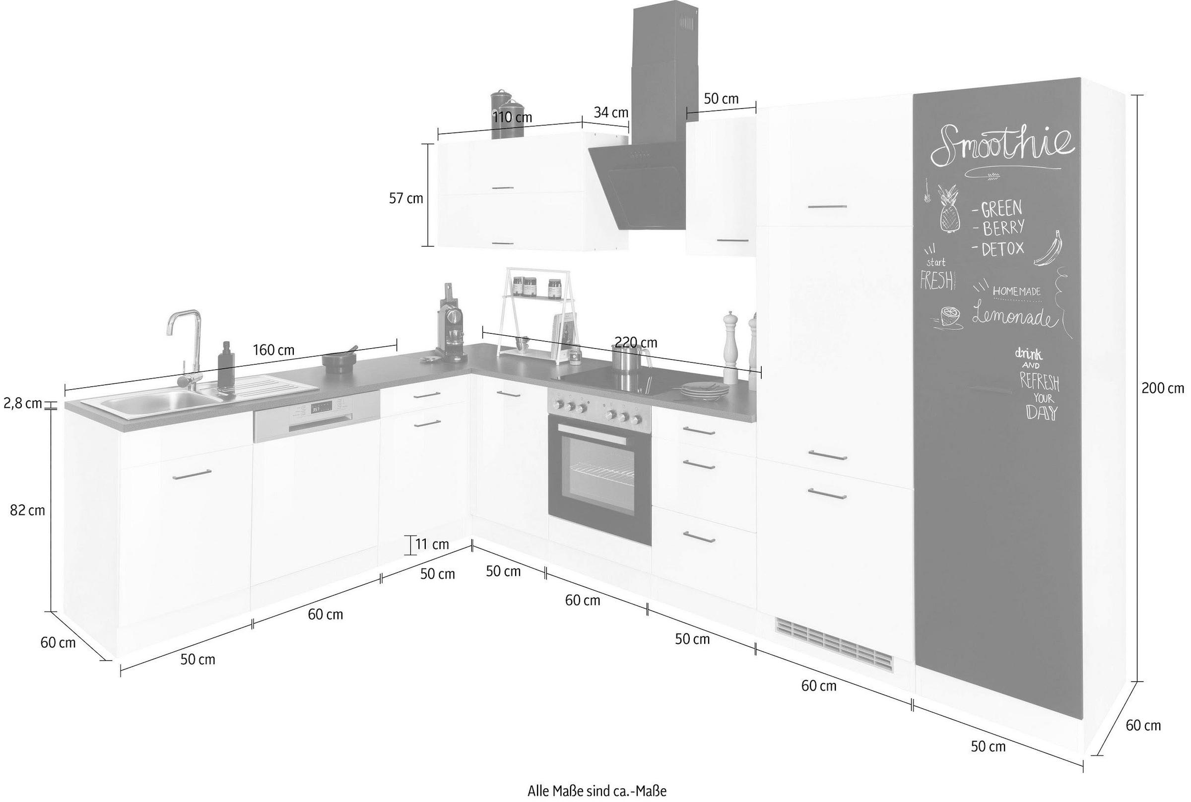 KOCHSTATION Winkelküche »KS-Trier«, ohne E-Geräte, Stellbreite 220/330 cm