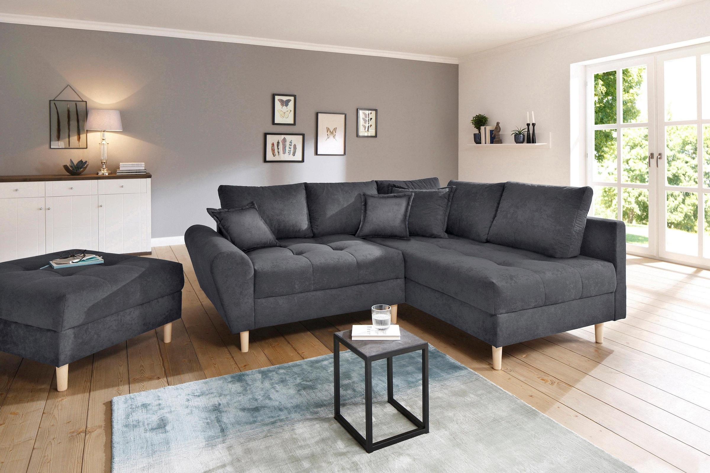 Home affaire Ecksofa »Rice L-Form, B: 223 cm« Set: Sofa & Hocker, mit 3 Zie günstig online kaufen