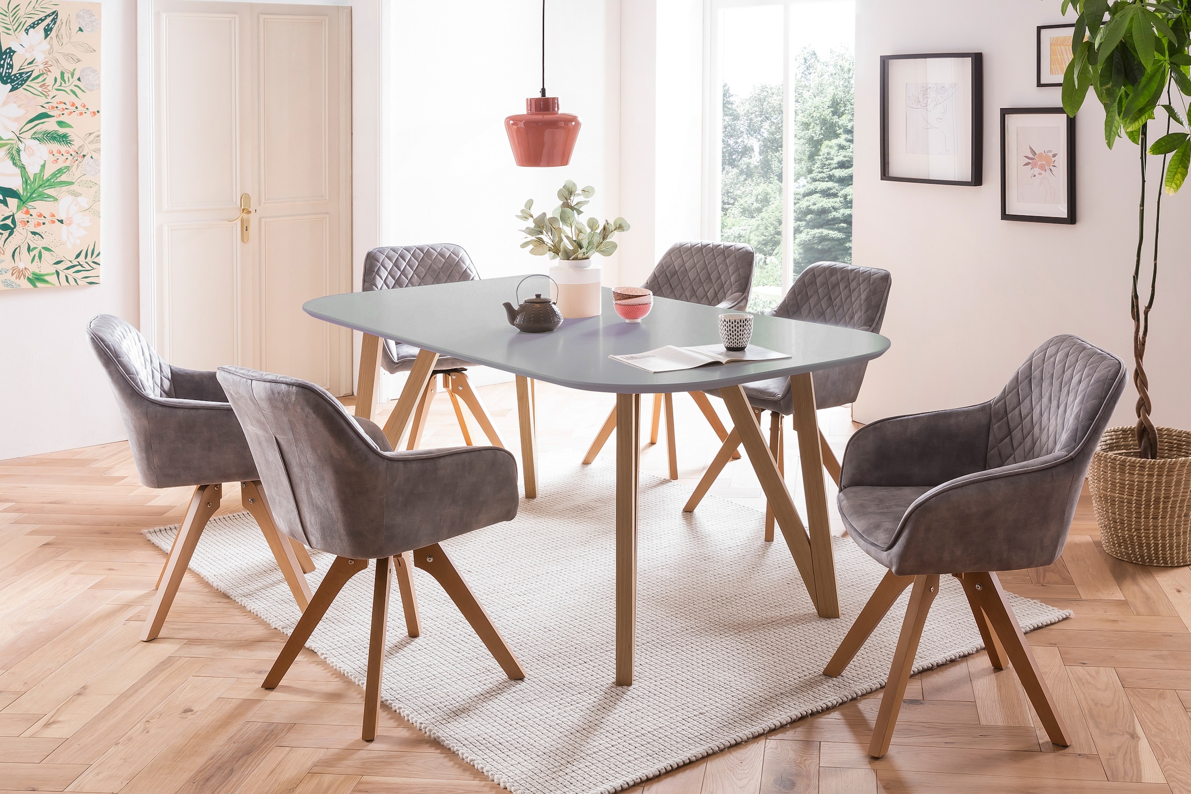 SalesFever Essgruppe »Stilvolle Essgruppe«, 5-teiliges Set: Samtverlours-Stühle, 180° drehbar, Tischbreite 180 cm