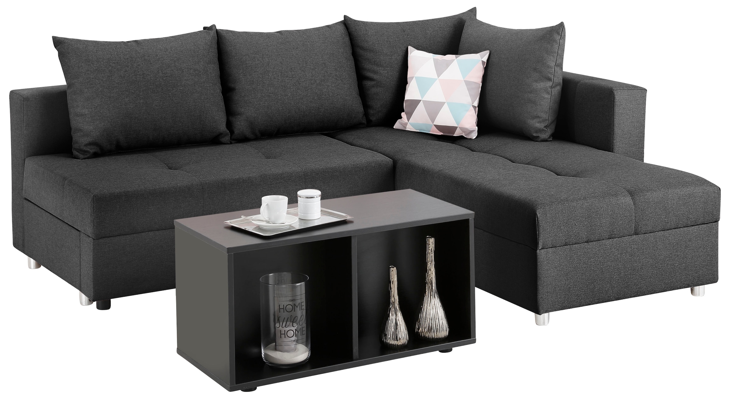 Home affaire Ecksofa »Italia L-Form, B: 217 cm« Schlaffunktion, Bettkasten & 1 Zierkissen, Federkern