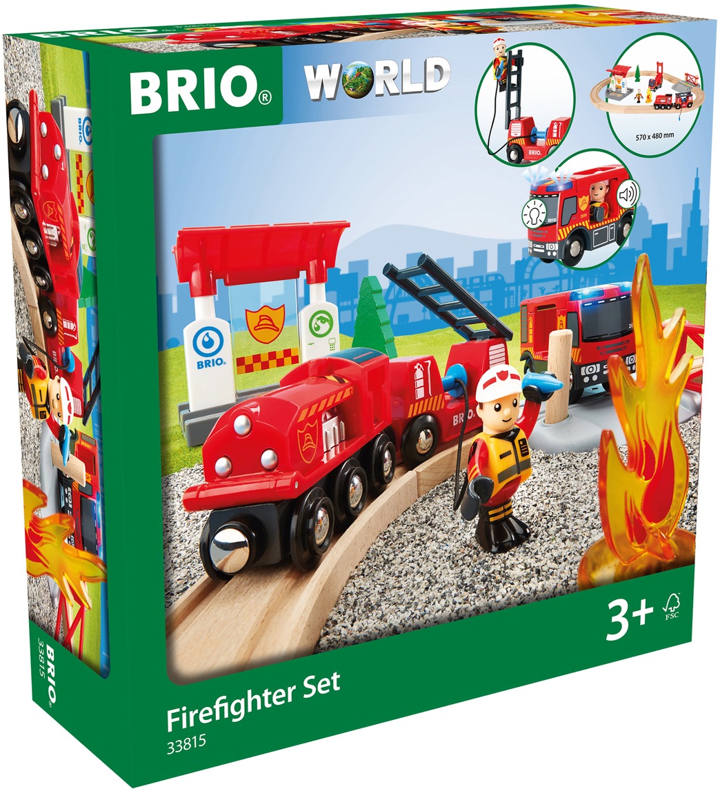 BRIO® Spielzeug-Eisenbahn »BRIO® WORLD, Feuerwehr Set«, (Set), mit Licht und Soundfunktion; FSC® - schützt Wald - weltweit