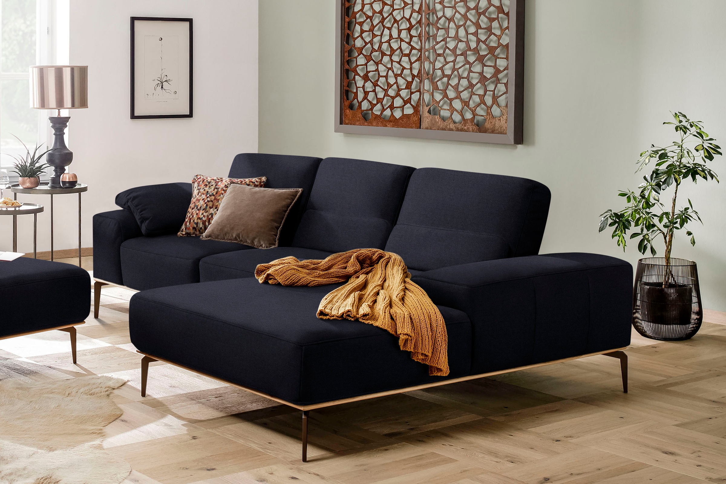 W.SCHILLIG Ecksofa »run, Designsofa mit tollem Sitzkomfort, bequem, L-Form«, mit Holzsockel, Füße in Bronze pulverbeschichtet, Breite 279 cm