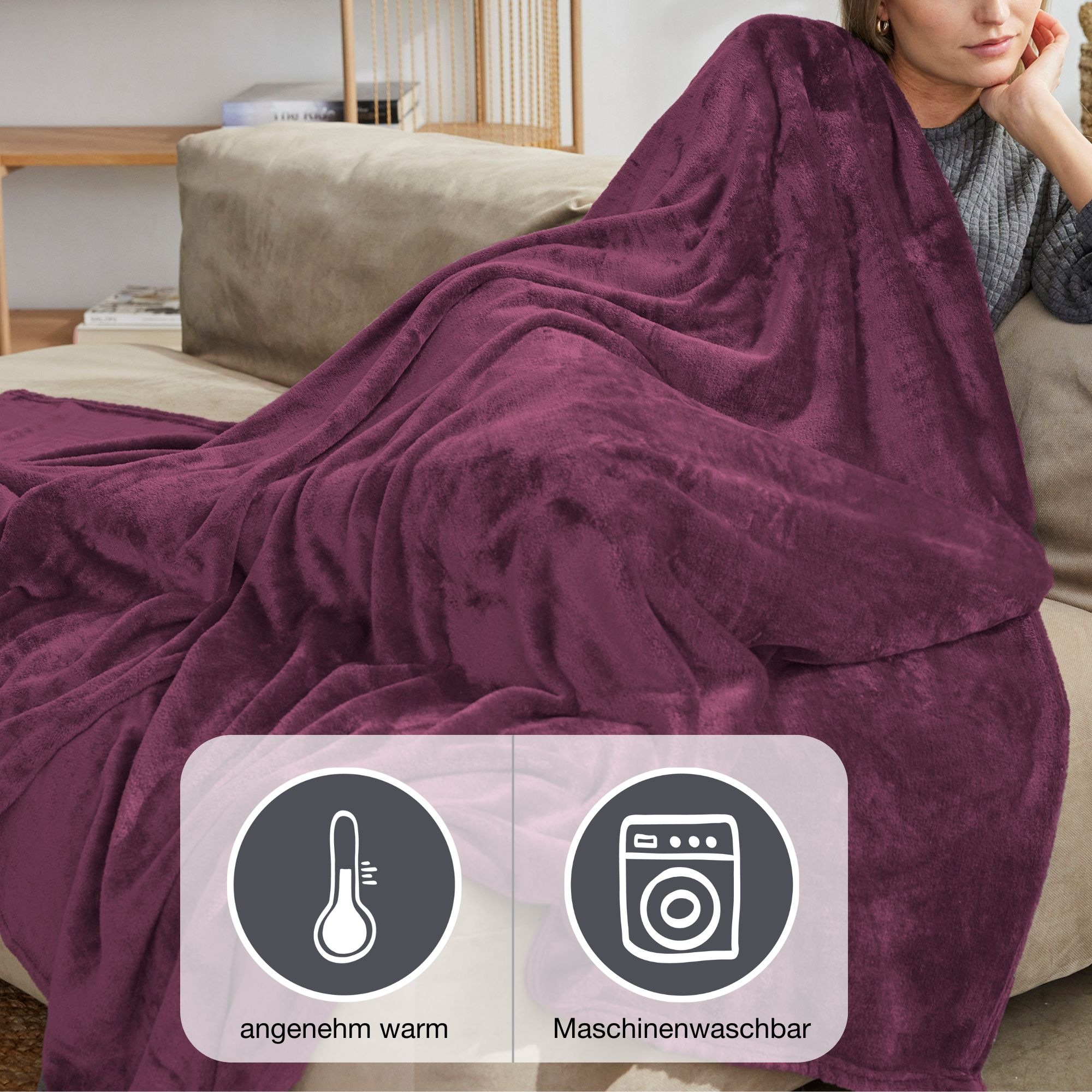 IBENA Wohndecke »Uni Fleecedecke Olbia«, einfarbig schick, Kuscheldecke