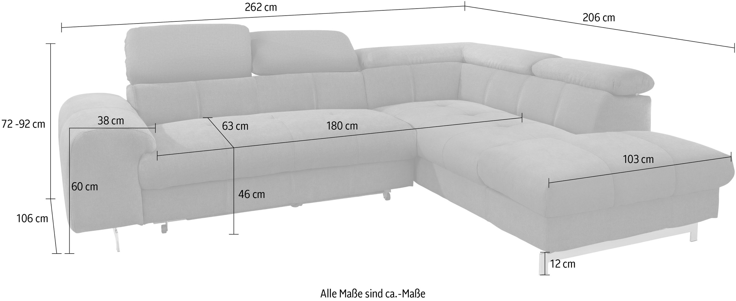 COTTA Polstergarnitur »Chef L-Form«, (Set, 2 tlg.), Set bestehend aus: Ecksofa mit Kopfteilverstellung & Hocker