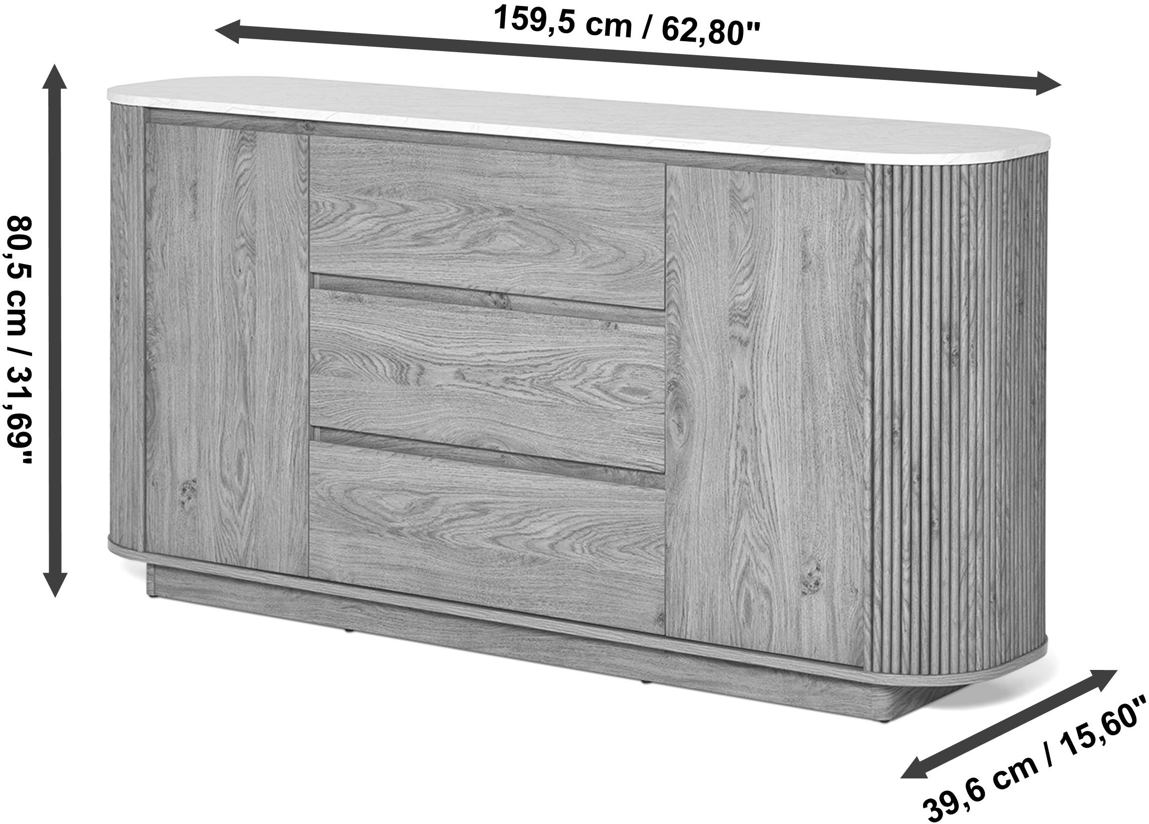 Jahnke Sideboard »GROOVE SB 160«, (1 St.), Sideboard, abgerundet, Marmor-Look, Breite ca. 159,5 cm