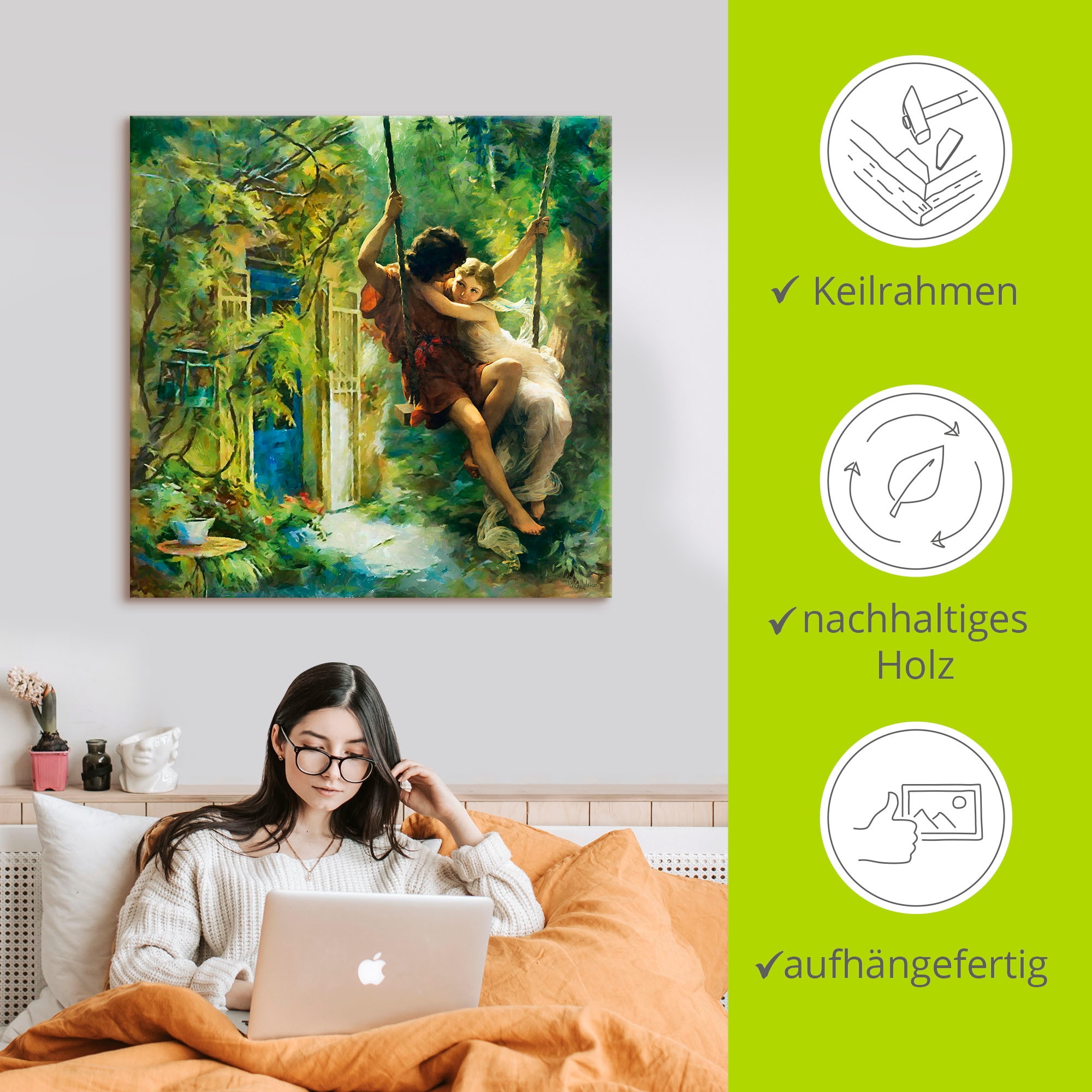 Artland Wandbild »Paar auf einer Schaukel«, Bilder von Liebespaaren, (1 St.), als Leinwandbild, Wandaufkleber in verschied. Größen