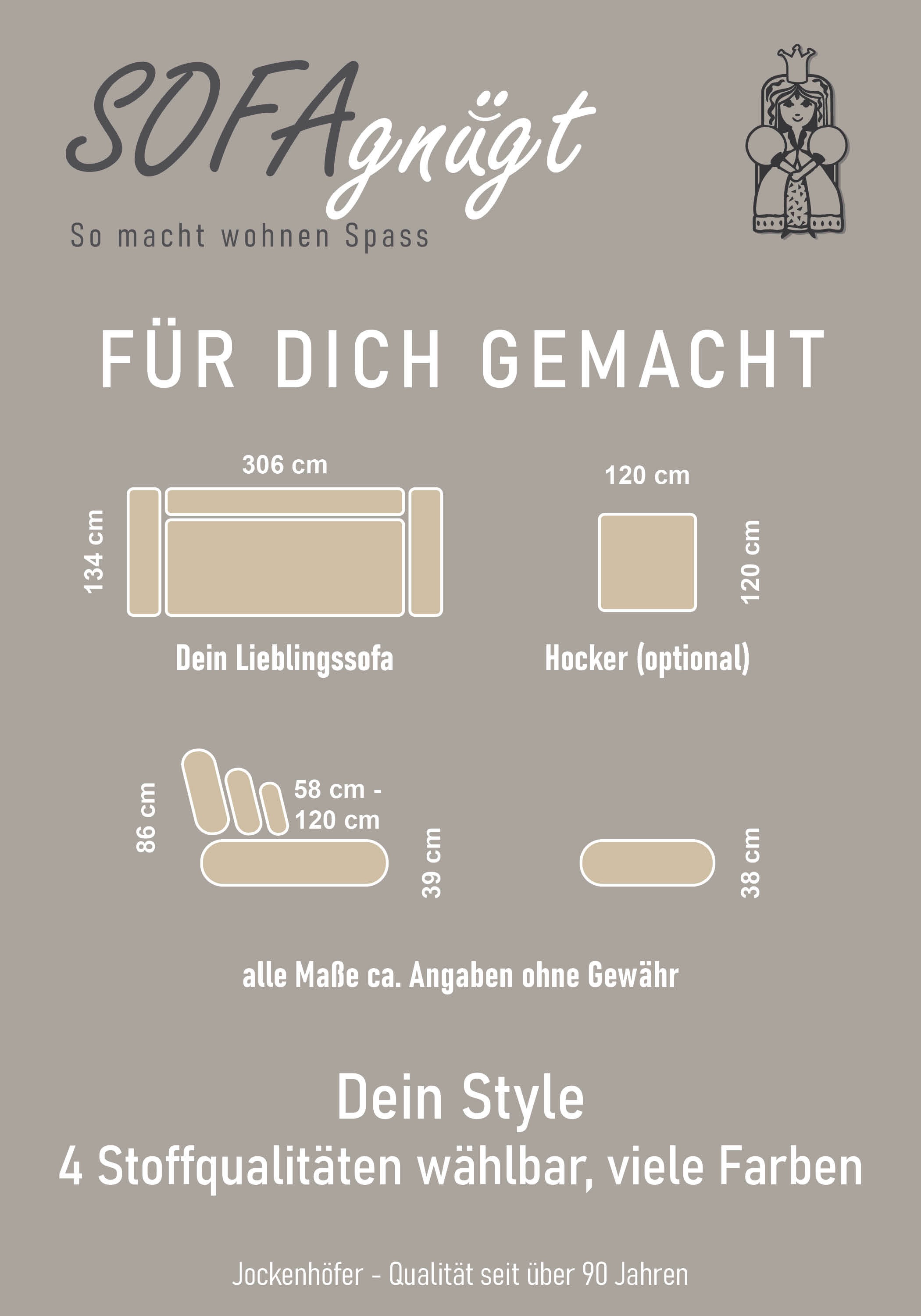 Jockenhöfer Gruppe Big-Sofa »Moldau, B. 306 cm, mit Federkernpolsterung, Liegefläche 120x240 cm« Mega-Sofa im XXL-Format, mit 8 Rückenkissen und 4 Zierkissen