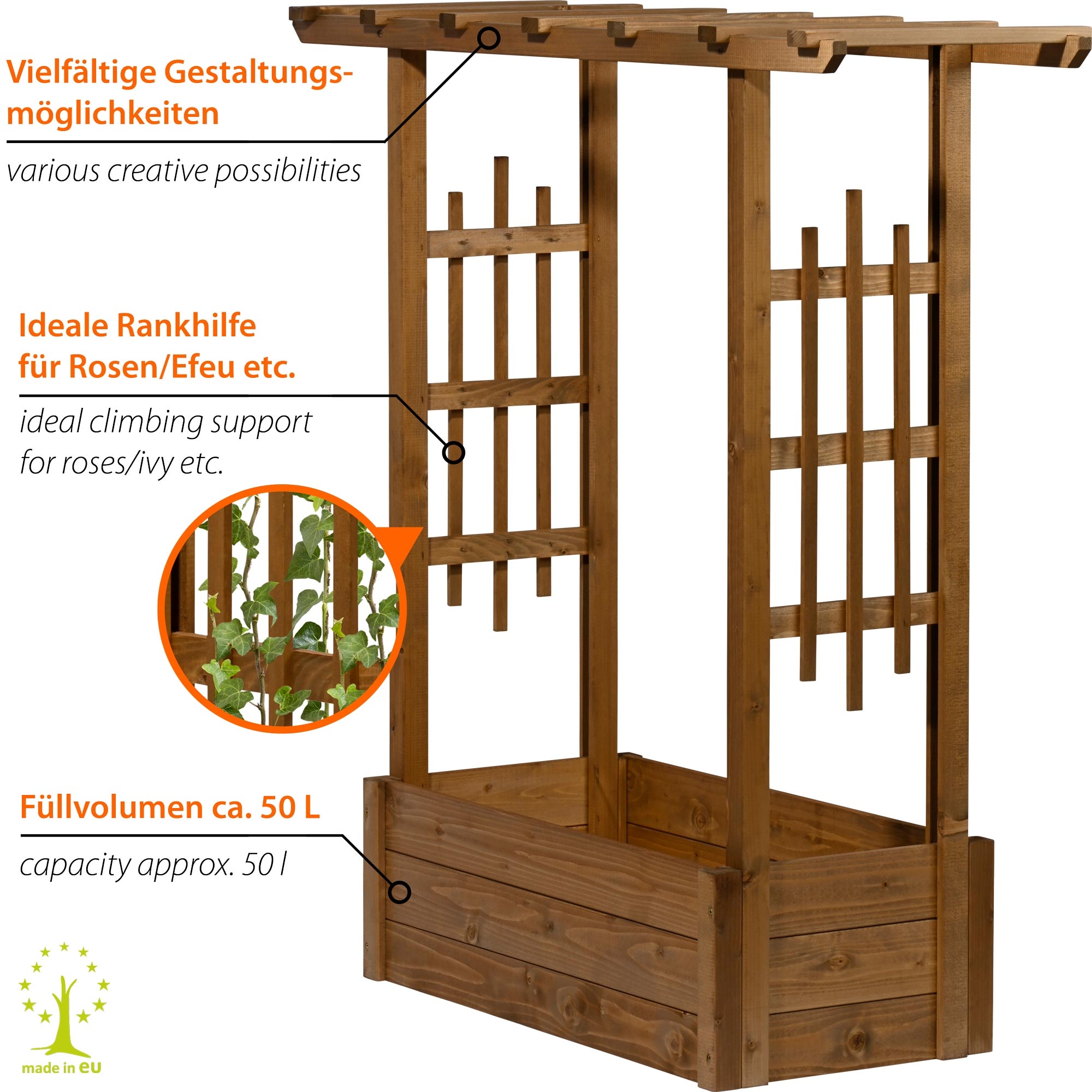 dobar Hochbeet »Pflanzkasten "Pergola" aus Holz, Braun« Der Rankkasten ist ca. 117 x 39 x 119 cm (LxBxH) groß und ca. 9,86 kg