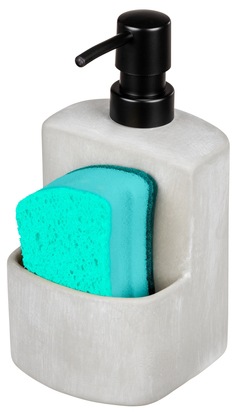 WENKO Spülmittelspender »Modell Festival«, aus Beton, angesagter Industrial Look, mit Spülschwamm-Fach, 380 ml