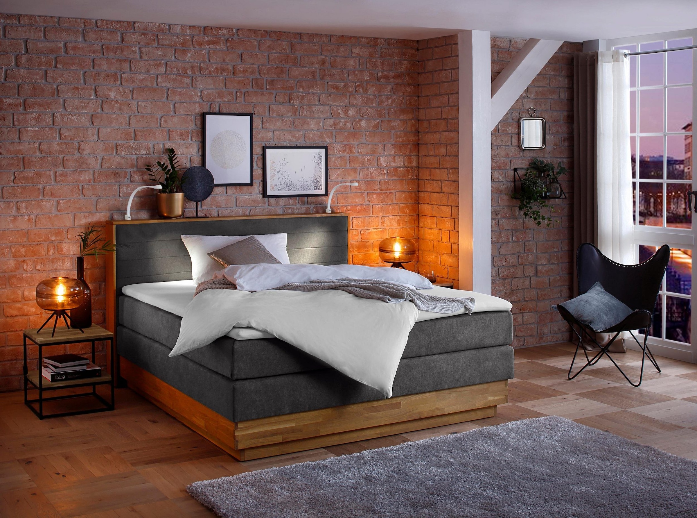 Home affaire Boxspringbett »Cavan«, Eiche, inkl. Bettkasten & Topper, verschiedene Härtegrade (auch H4)