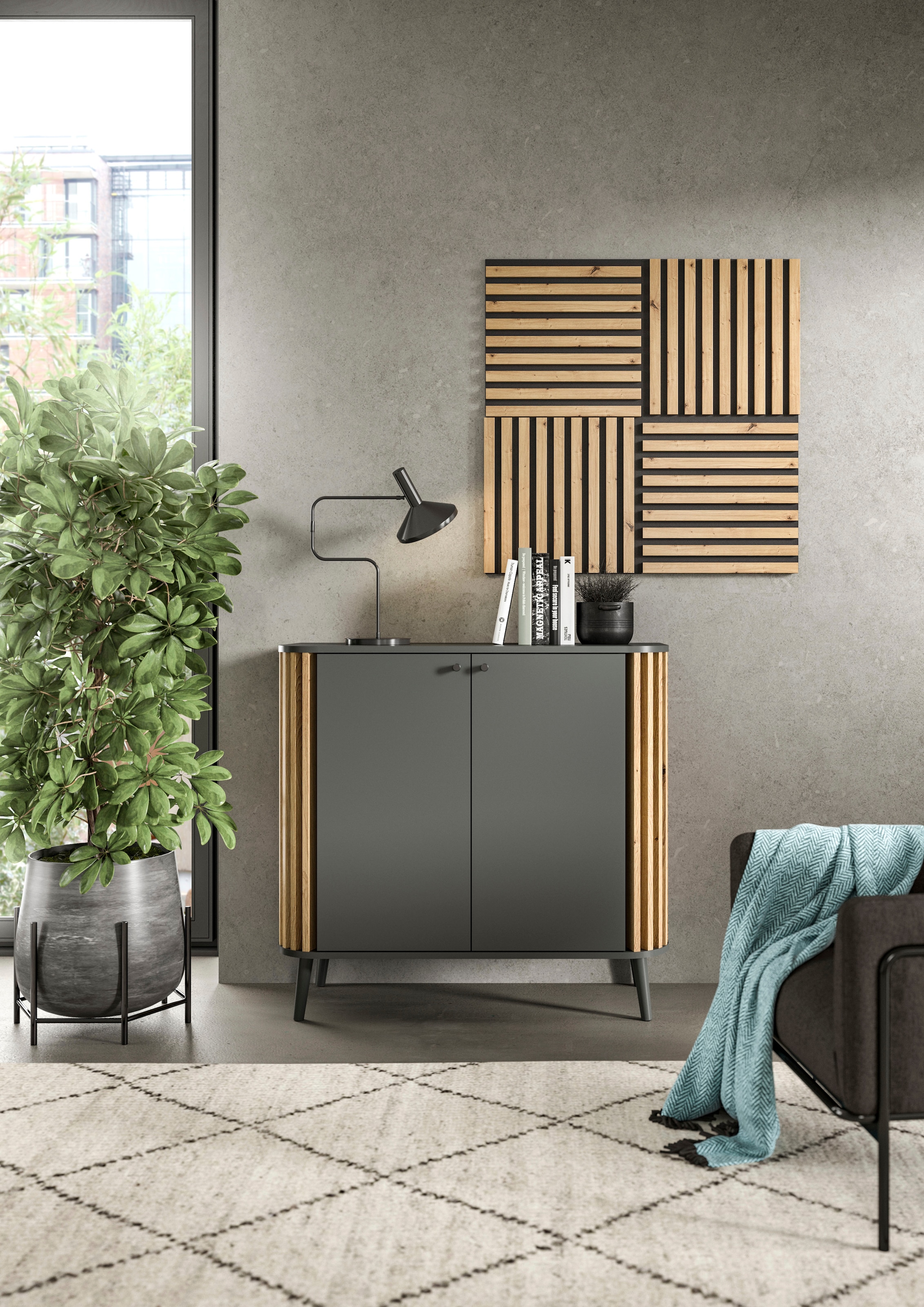 INOSIGN Wandpaneel »Silencio, 4er Set, quadratisch je 40 x 40 cm, inkl. 4 Abschlussleisten«, (4 tlg.), Akustikpaneel, Paneel, Lamellenwand