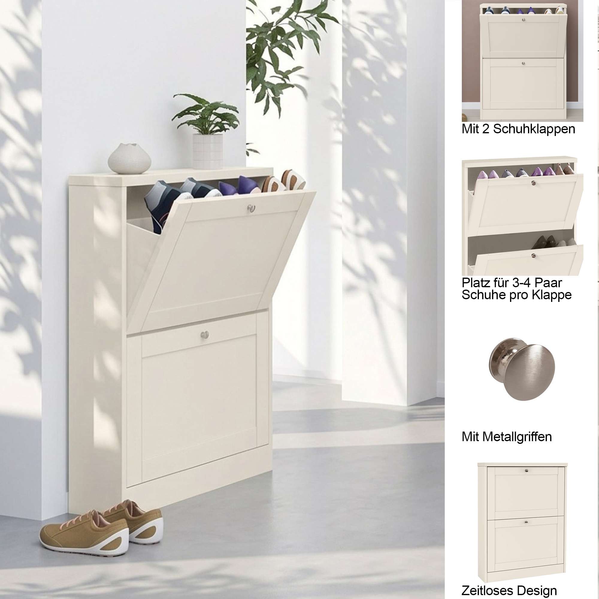 OTTO home Schuhschrank »Heide« Breite 70 cm, mit 2 Klappen und Facettenfront