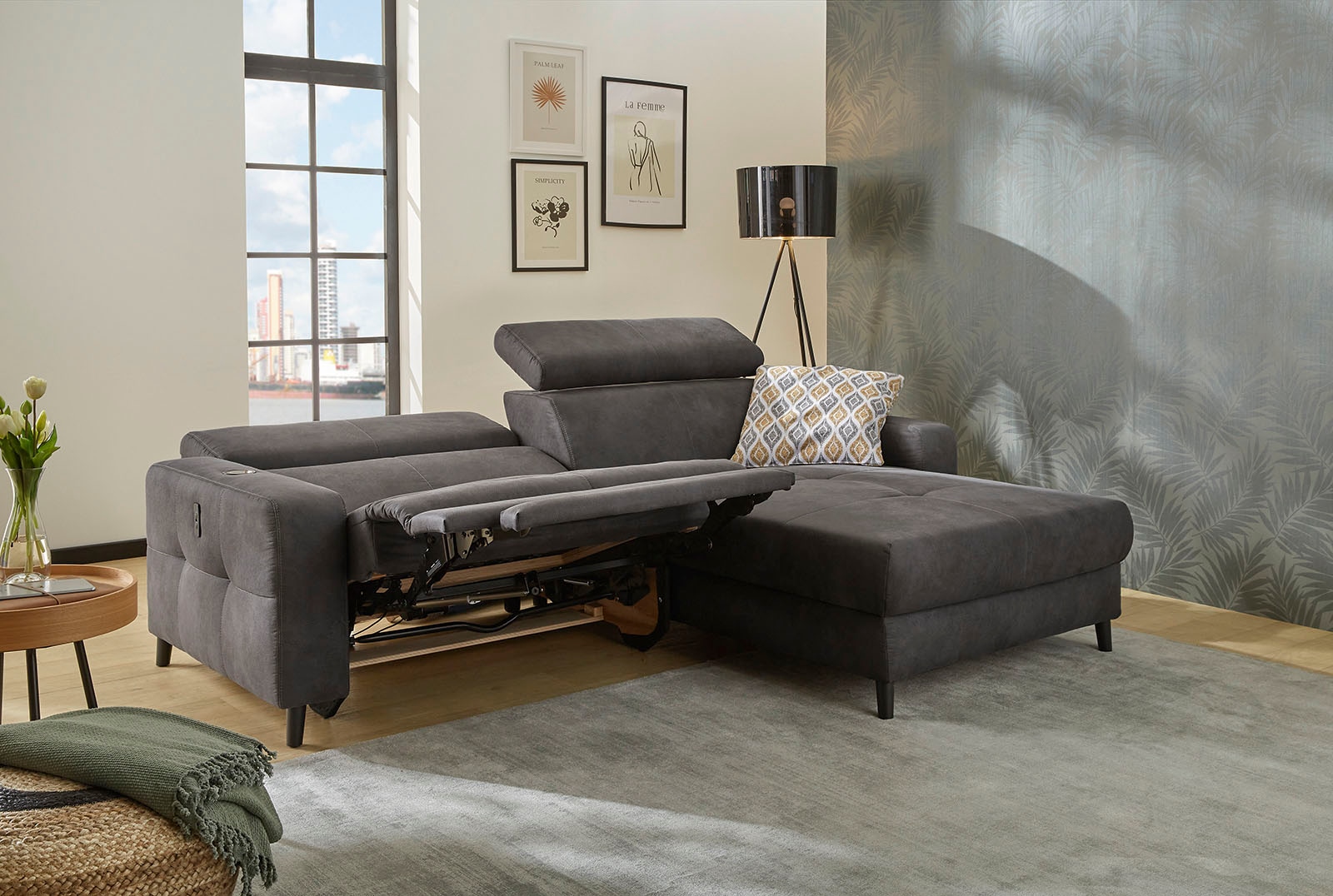 Jockenhöfer Gruppe Ecksofa »Doppio L-Form mit elektromotorischer Relaxfunktion und«, induktiver Lademöglichkeit + USB-A Ladeport, verstellbare Kopfstützen