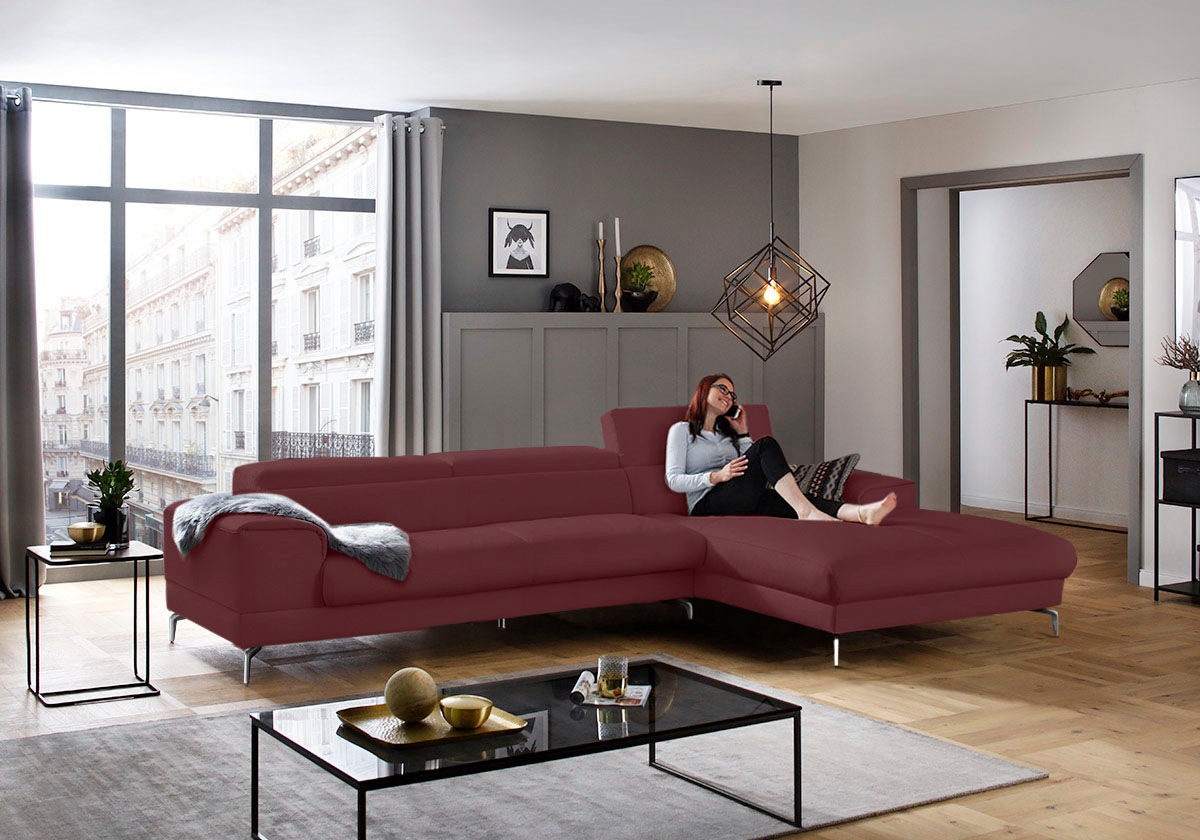 W.SCHILLIG Ecksofa »piedroo, Designsofa mit tollem Sitzkomfort, elegant und bequem, L-Form«, Kopfteilverstellung, wahlweise mit Sitztiefenverstellung, Breite 343cm