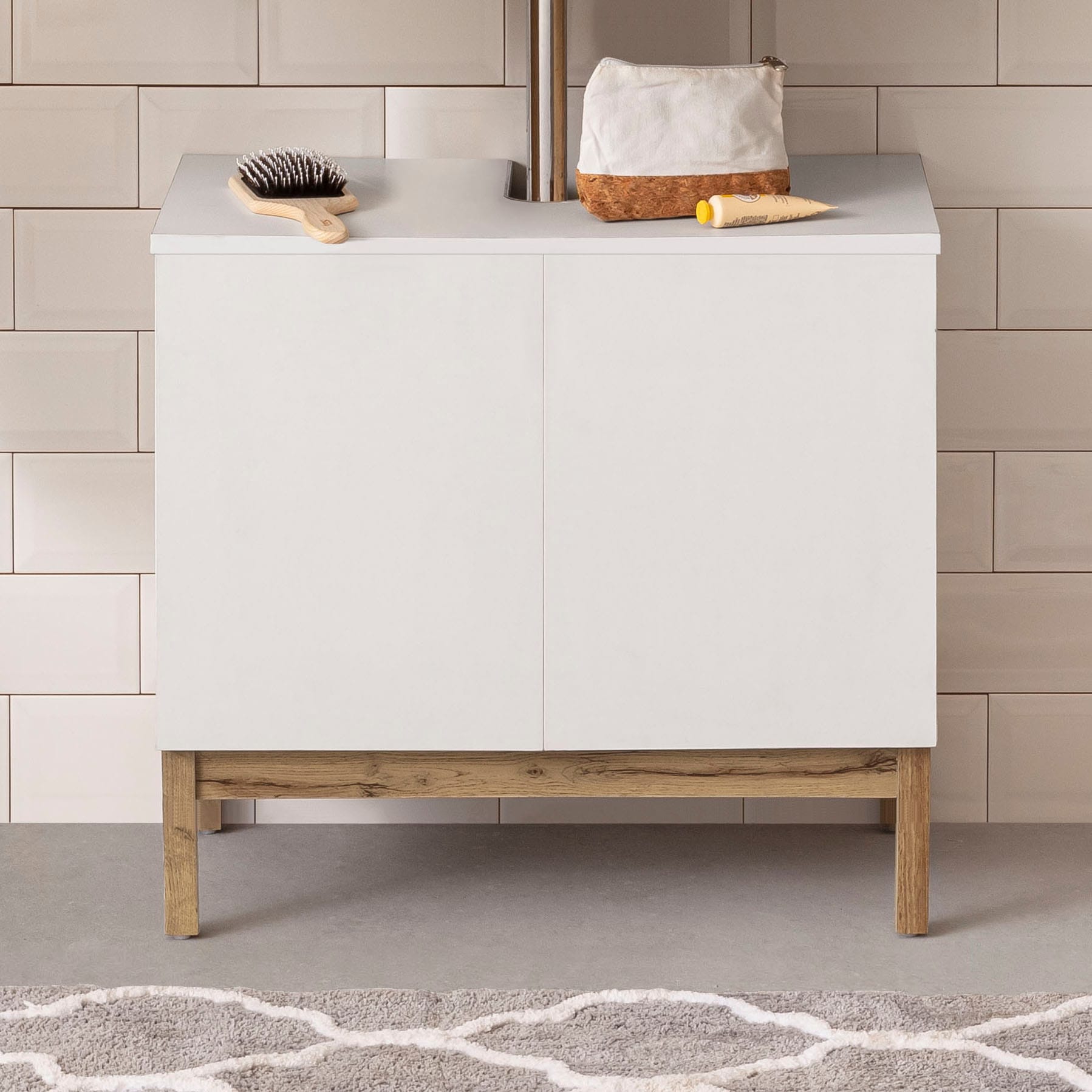 welltime Waschbeckenunterschrank »Stian«, mit 2 Türen und Siphonausschnitt, Breite 60 cm, Höhe 55,5 cm