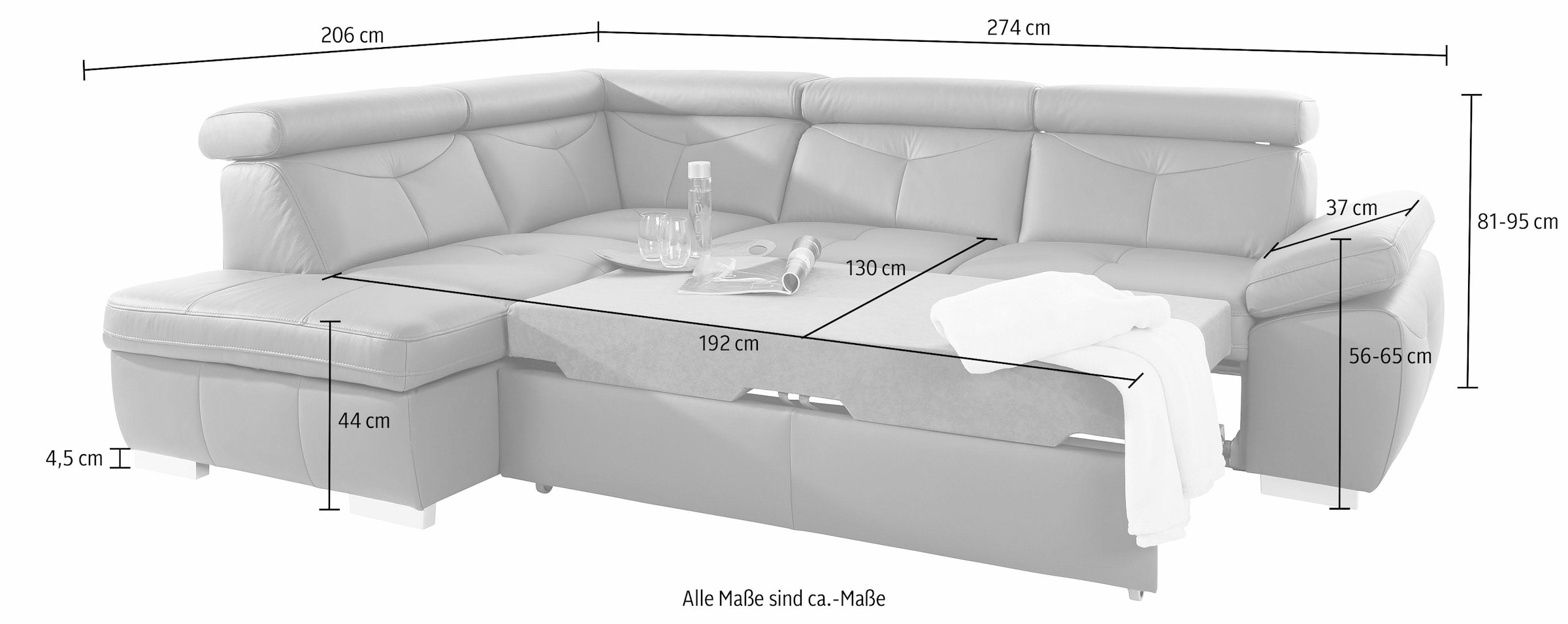 exxpo - sofa fashion Ecksofa »Spring, super bequem und komfortabel mit Armteil- und Kopfteilfunktion«, wahlweise mit Bettfunktion und Bettkasten, L-Form