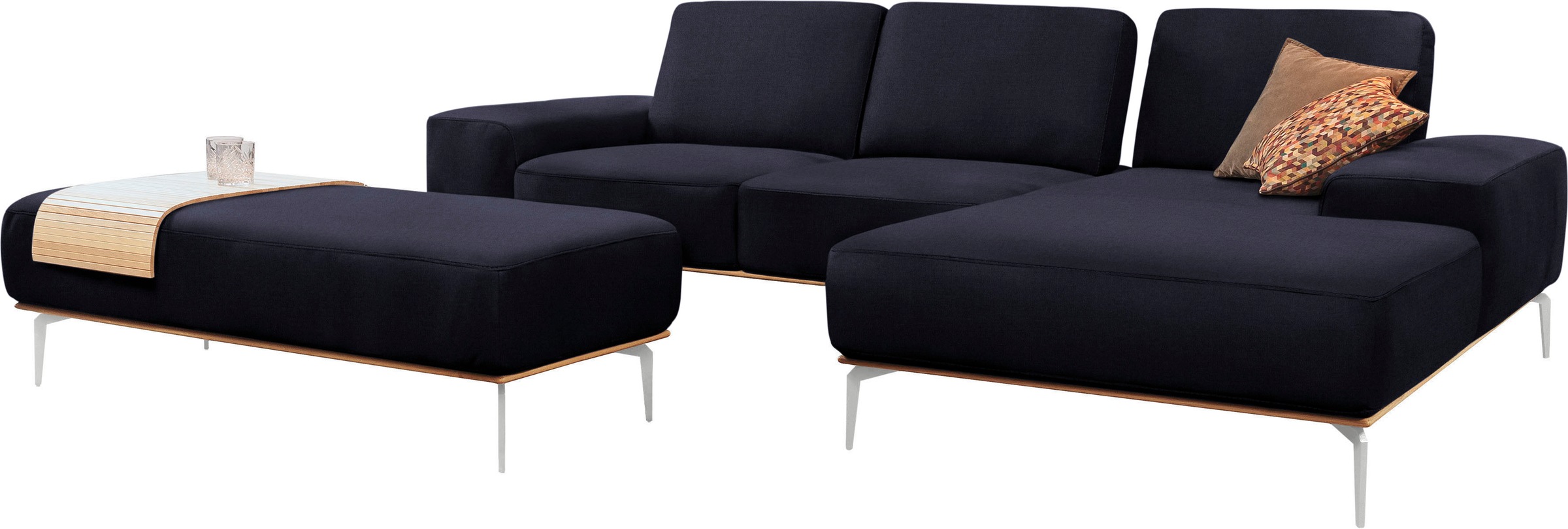 W.SCHILLIG Ecksofa »run, Designsofa, bequem, L-Form«, mit elegantem Holzsockel, Füße in Chrom glänzend, Breite 299 cm
