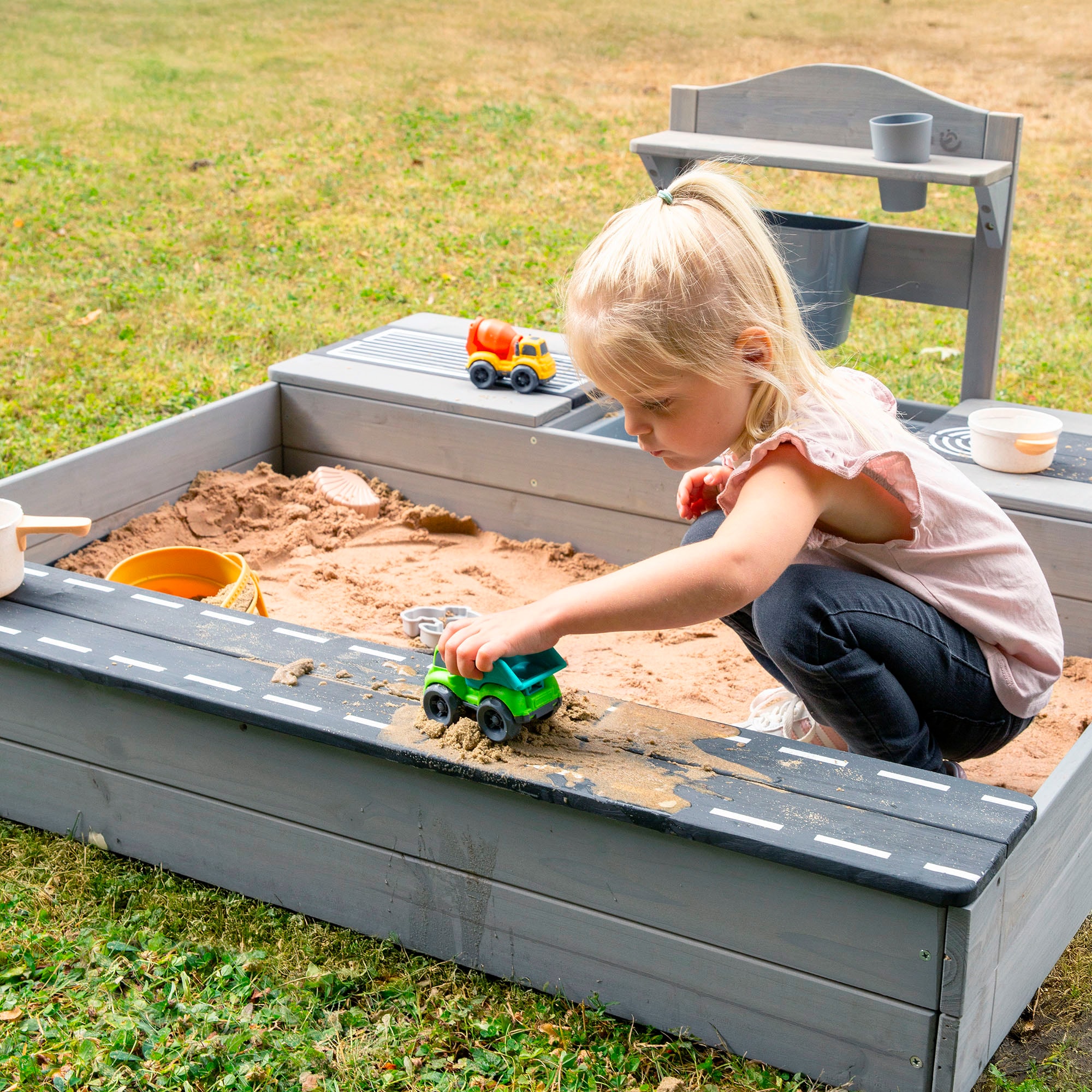 roba® Sandkasten »117 x 118 x 54 cm, mit Matschküche, grau«