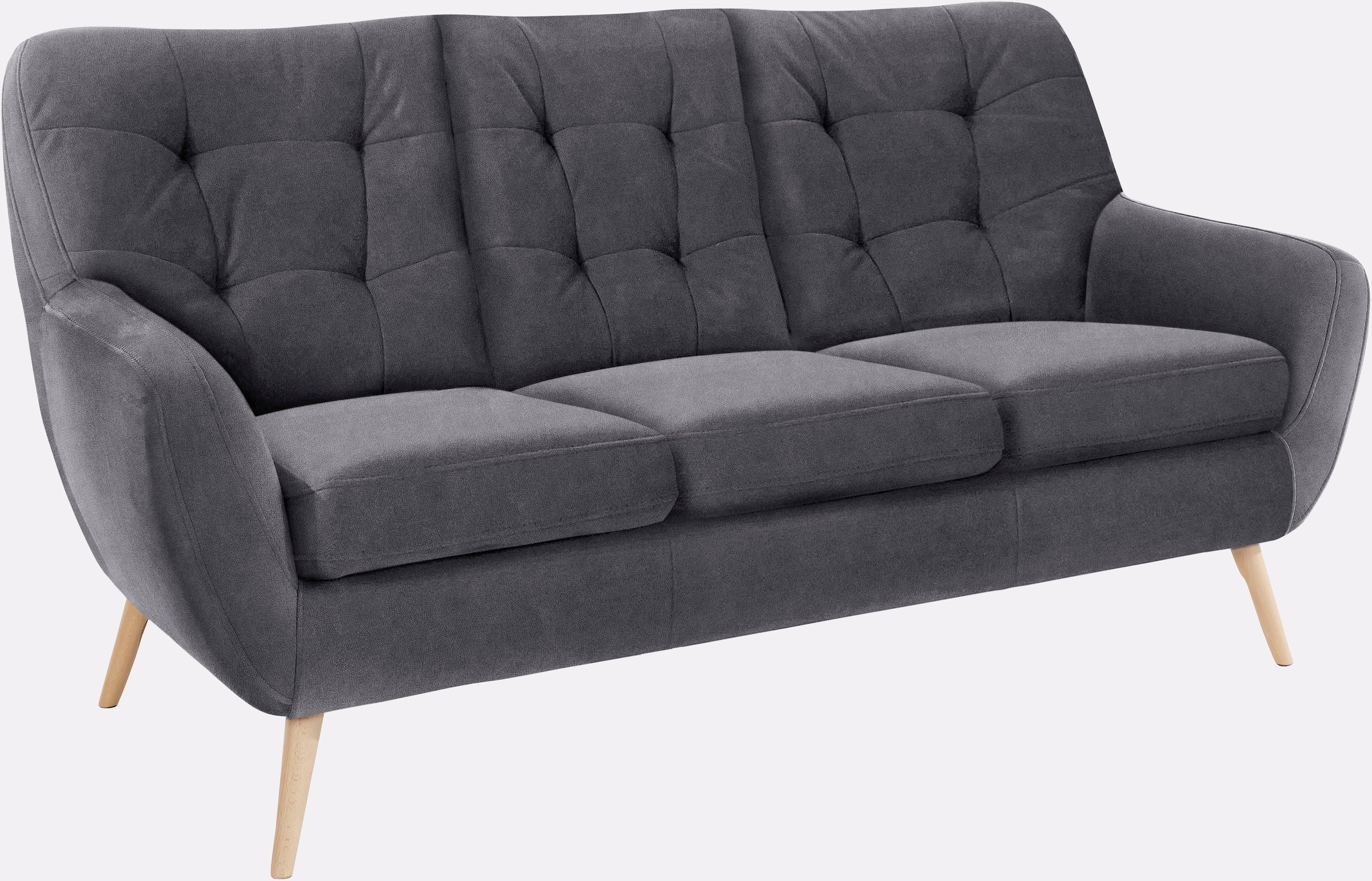 exxpo - sofa fashion 3-Sitzer »Scandi, bequem, aufwendige Rückenpolsterung für mehr Sitzkomfort«, aktuelle Farben in hochwertigen Bezugsqualitäten, Holzfuß