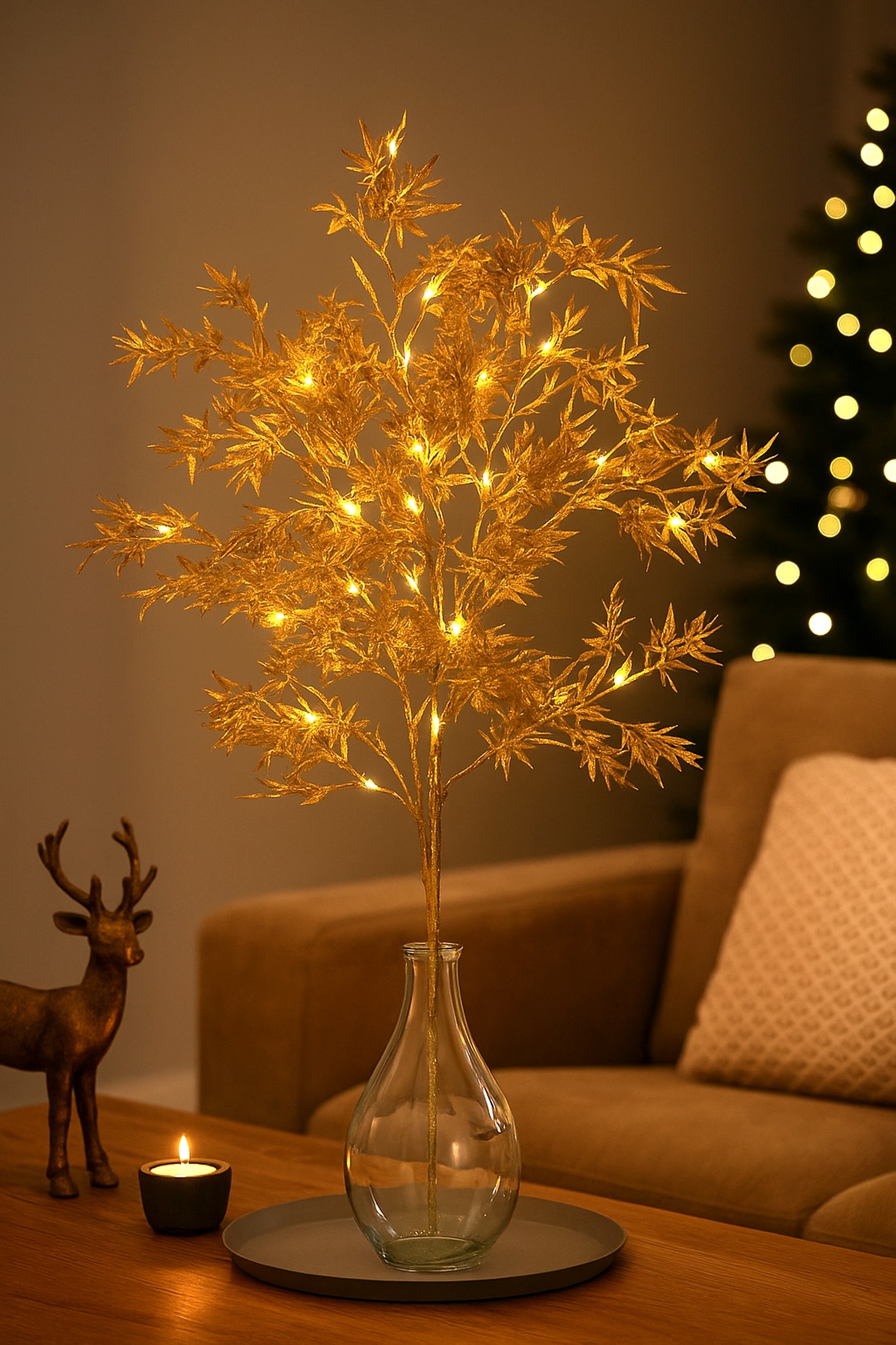 I.GE.A. Kunstzweig »LED-Dekozweig Ahorn« Batteriebetrieben Zweig mit Timer Warmweiß Herbstliche Kunstblume