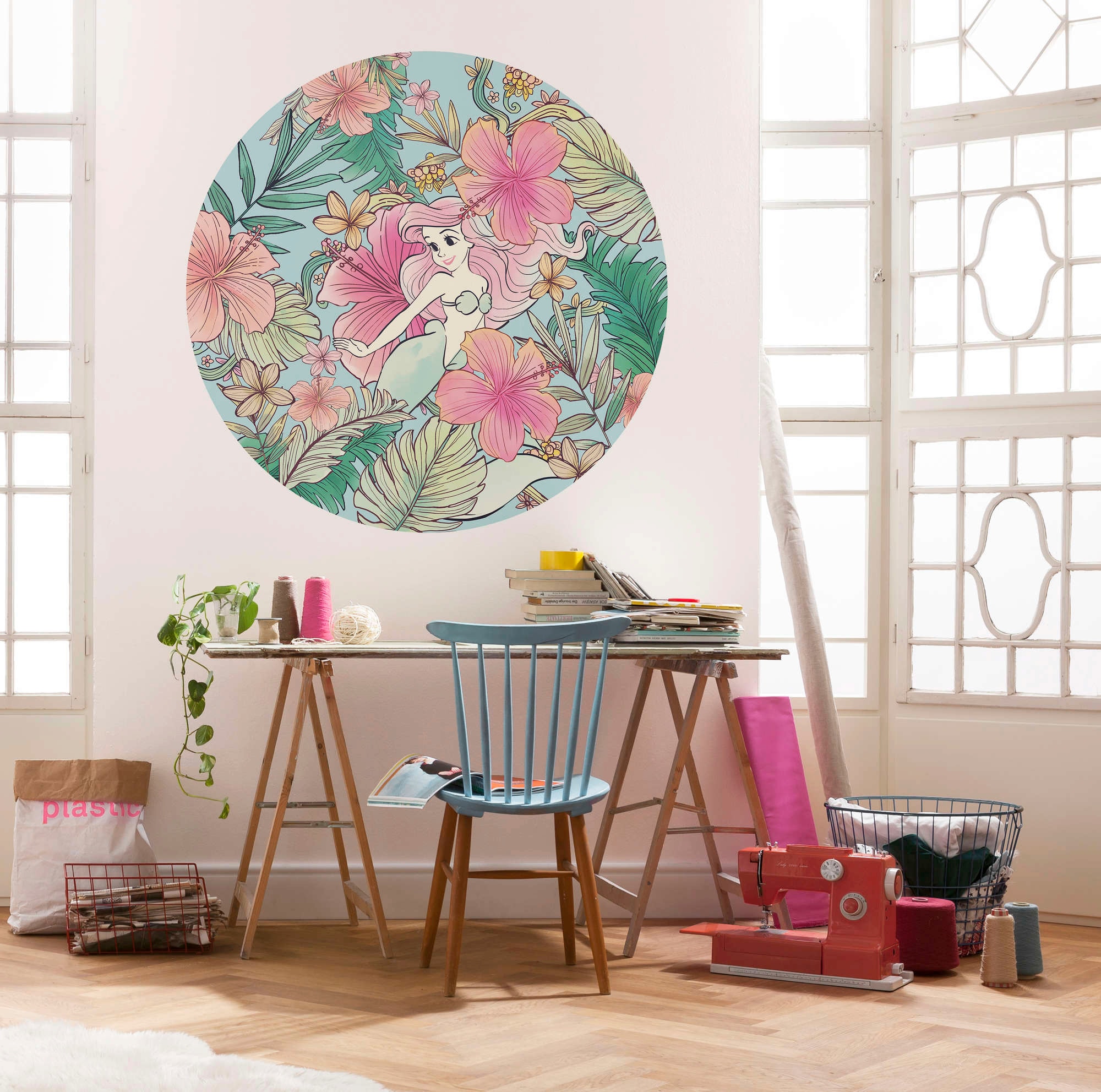 Komar Vliestapete »Vlies selbstklebend - Ariel Ocean Flowers - Größe 125 x 125 cm«, bedruckt, Kinderzimmer