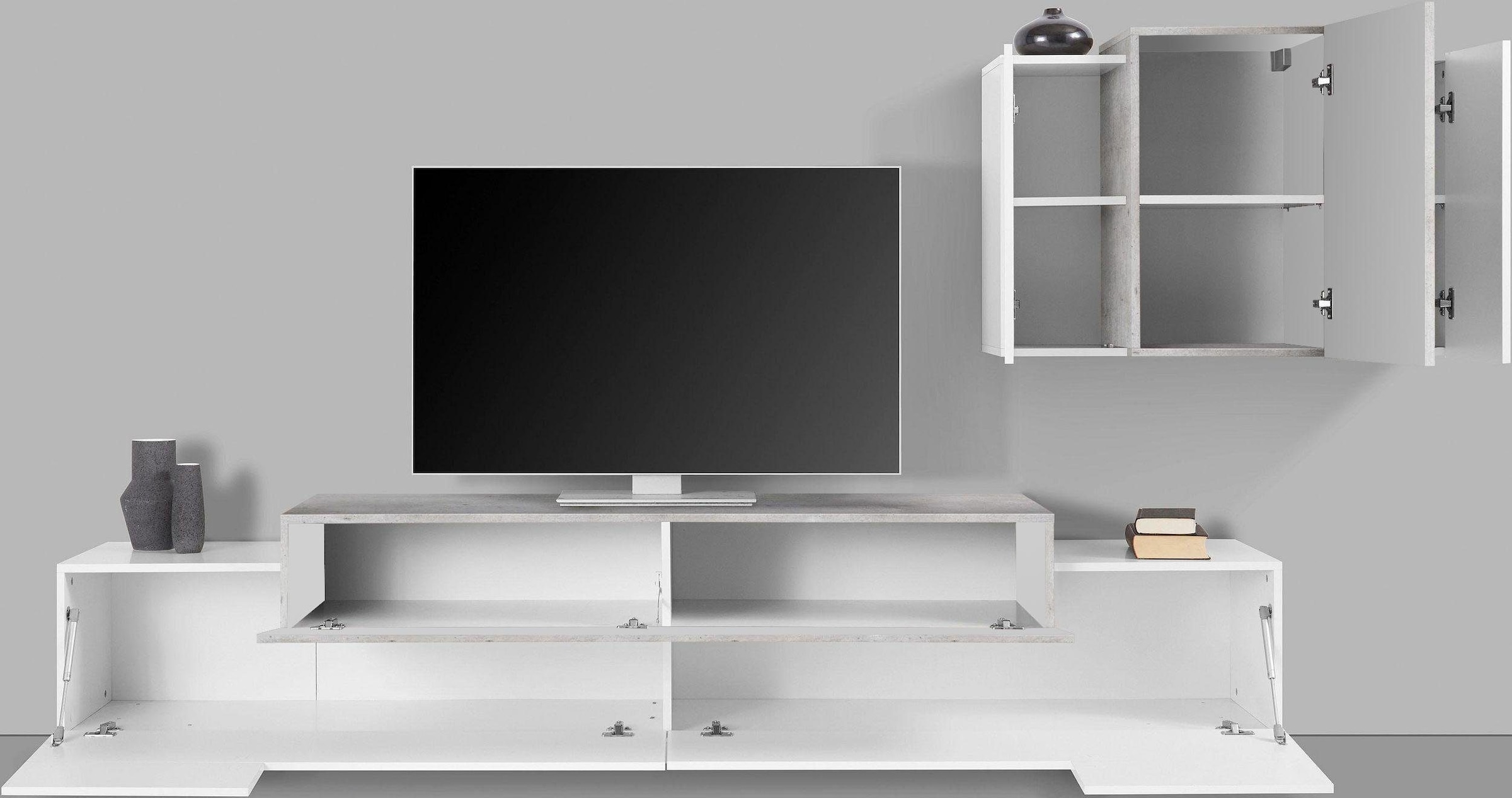 INOSIGN Wohnwand »Coro, Anbauwand, Medienwand«, (Set, 2 St.), Lowboard 4 Fächern Breite 240 und Hängeschrank 6 Fächern Breite 90