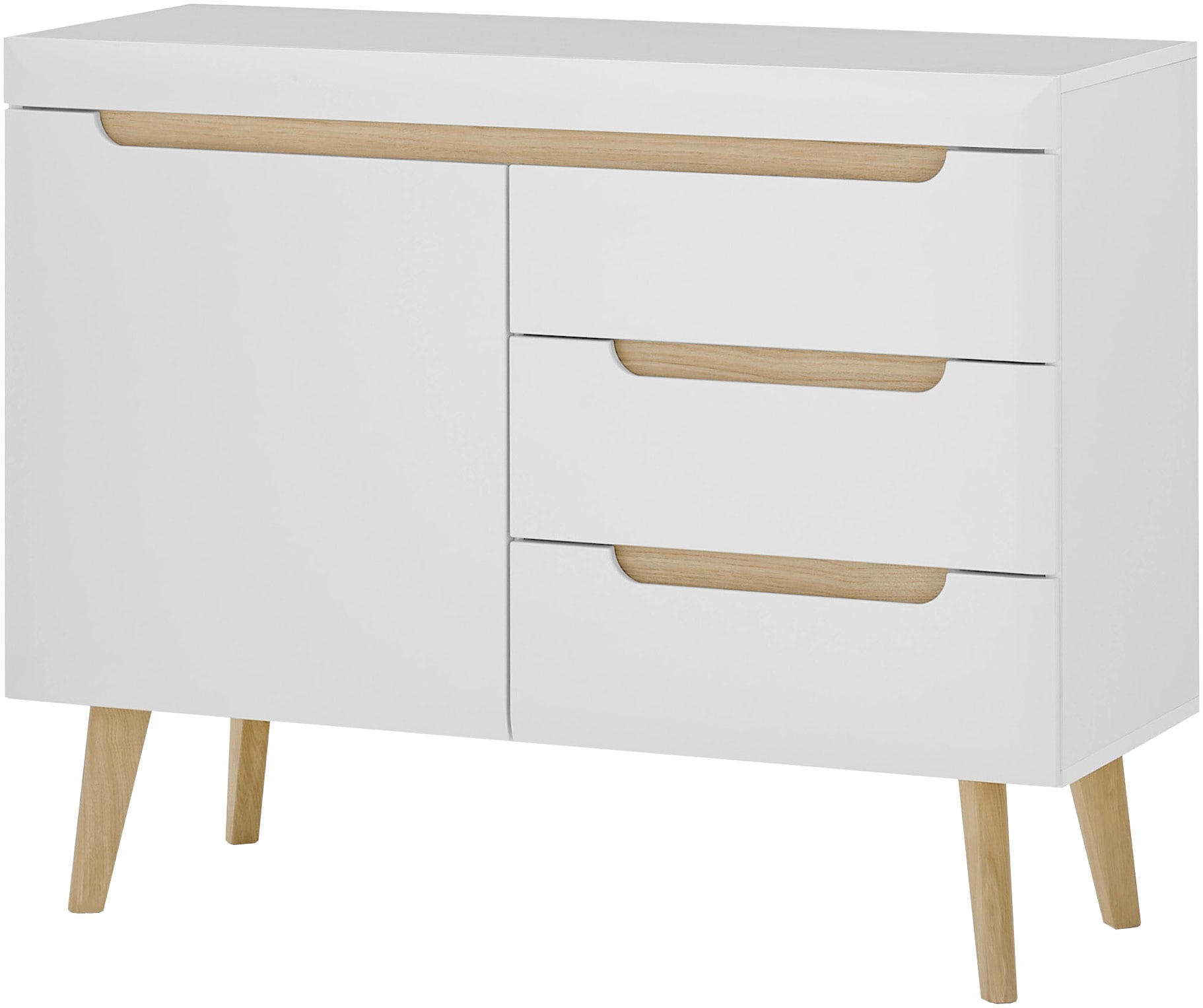 INOSIGN Sideboard »Torge, Anrichte, Kommode, Schubladenschrank«, (1 St.), abgeschrägte Füße, drei Farben, Scandi Design, 107 cm breit