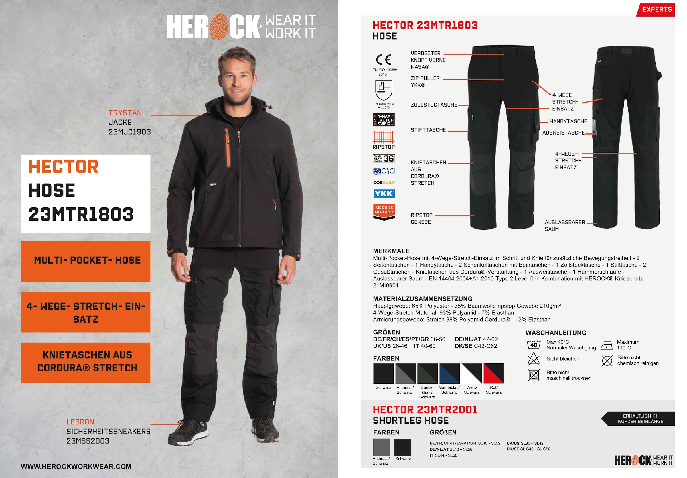 Herock online kaufen verstärkte Hoses«, Multi-Pocket, Knietaschen Knopf, Arbeitshose »Hector verdeckter 4-Wege-Stretch,
