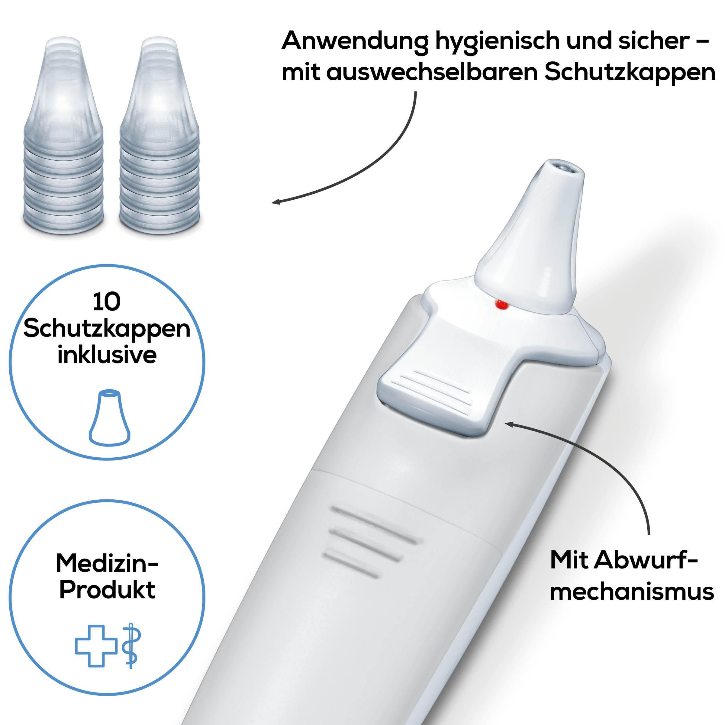 BEURER Ohr-Fieberthermometer »FT 58 mit Signalton bei Messende, Infrarot-Messtechnik«, Hygienische Messung dank Abwurf der Schutzkappe ohne Hautkontakt