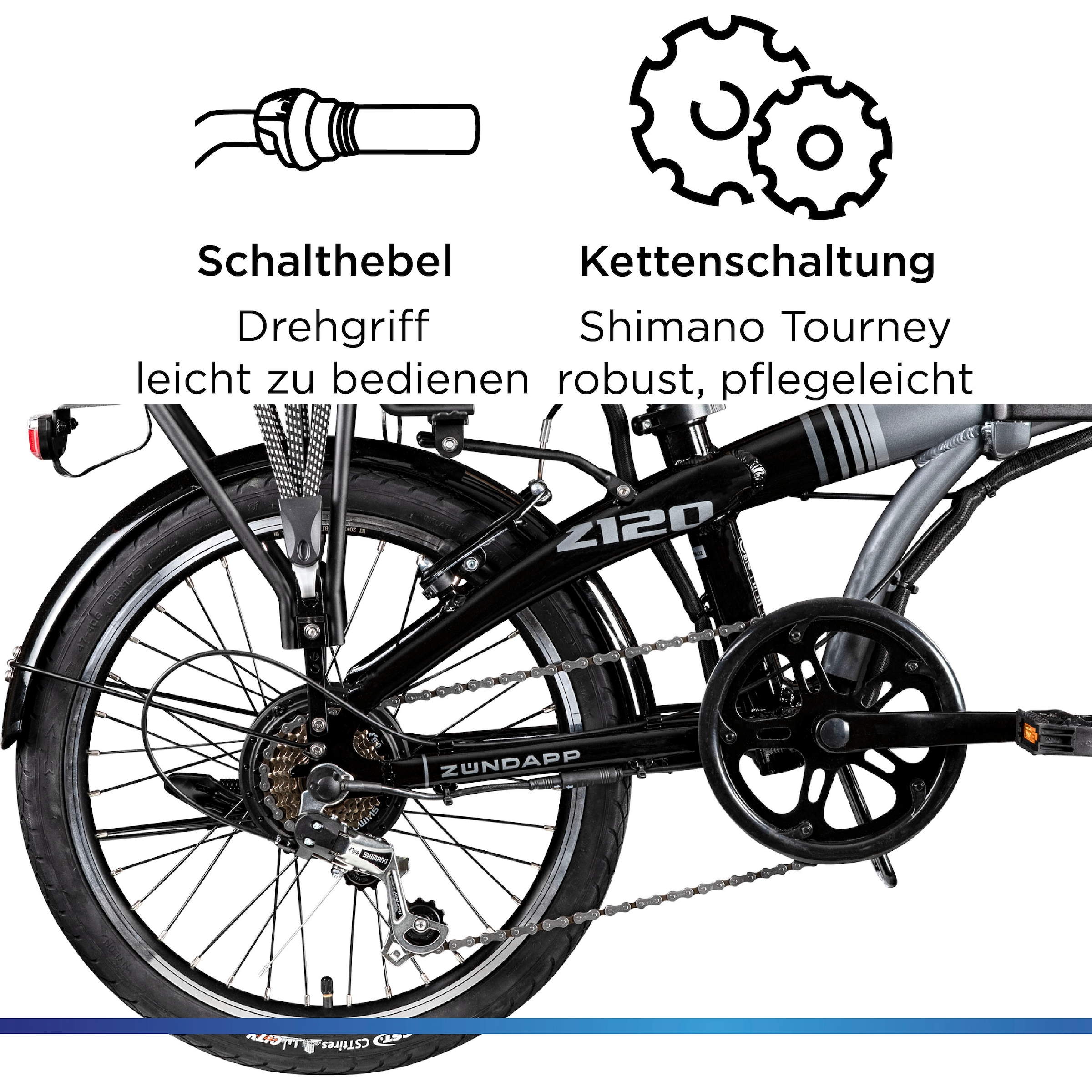Zündapp »Z120« 7 Gang Shimano Tourney Schaltwerk Kettenschaltung Heckmotor 250 W Pedelec, Elektrofahrrad für Damen u. Herren