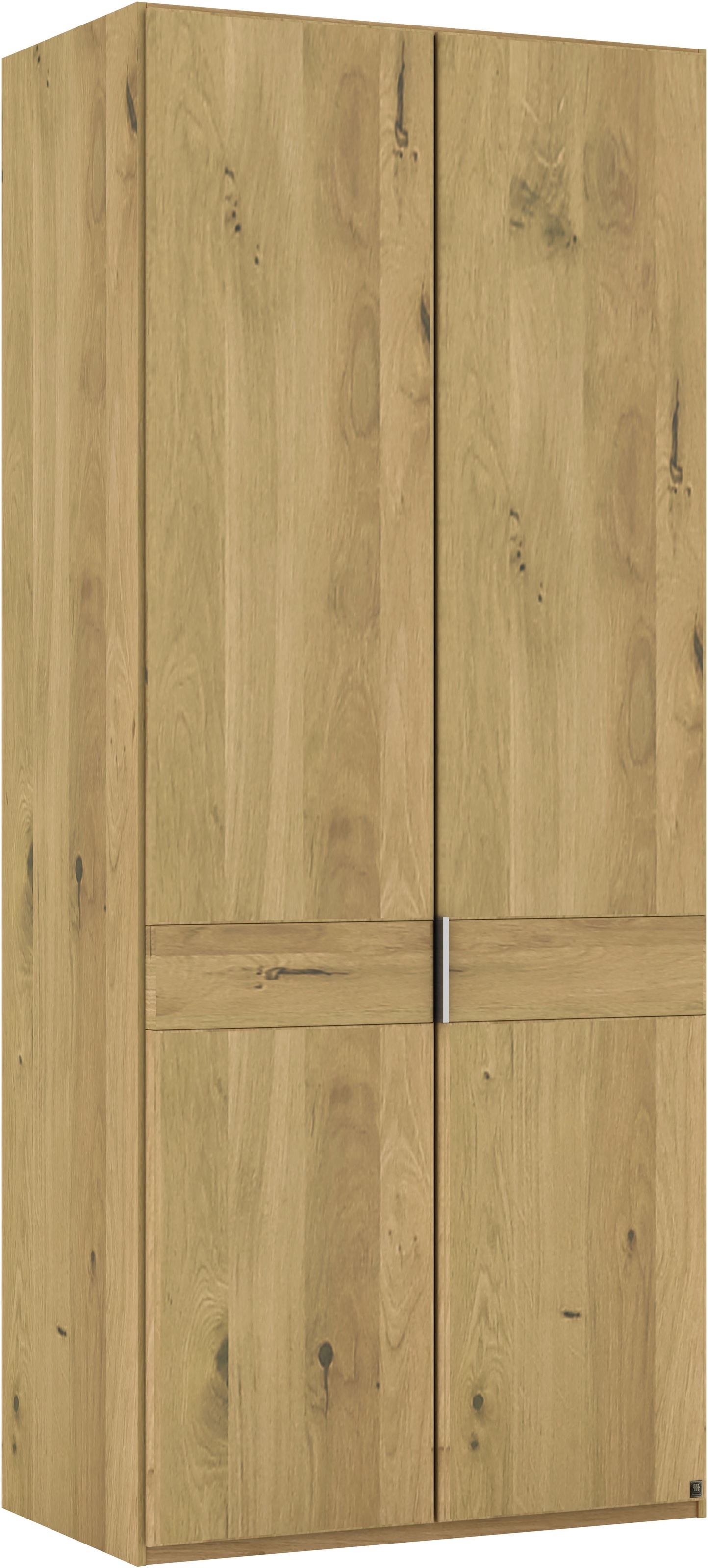 Musterring Drehtürenschrank »Savona, Kleiderschrank, Schrank, Garderobe, teilmassiv Eiche«, (mit Türdämpfern, in 5 Breiten & 2 Höhen, extra Böden, MADE IN GERMANY), Türen in Bianco-Eiche massiv, mit Querriegel, verschiedene Größen