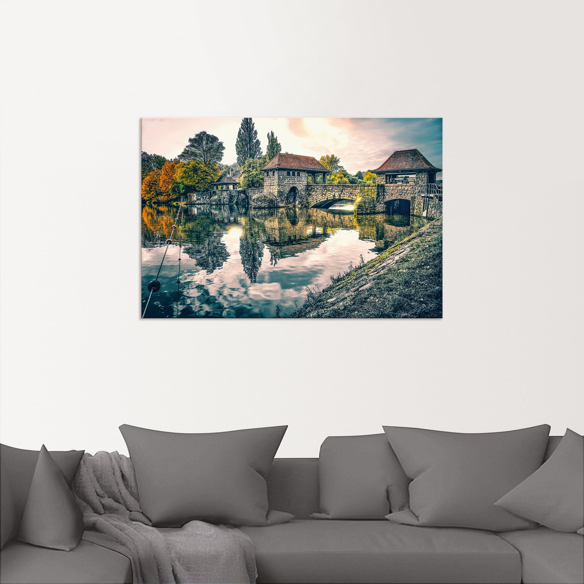 Artland Wandbild »Wehr. Palmengartenwehr Leipzig im Herbst«, Gebäude, (1 St.), als Alubild, Leinwandbild, Wandaufkleber oder Poster in versch. Größen