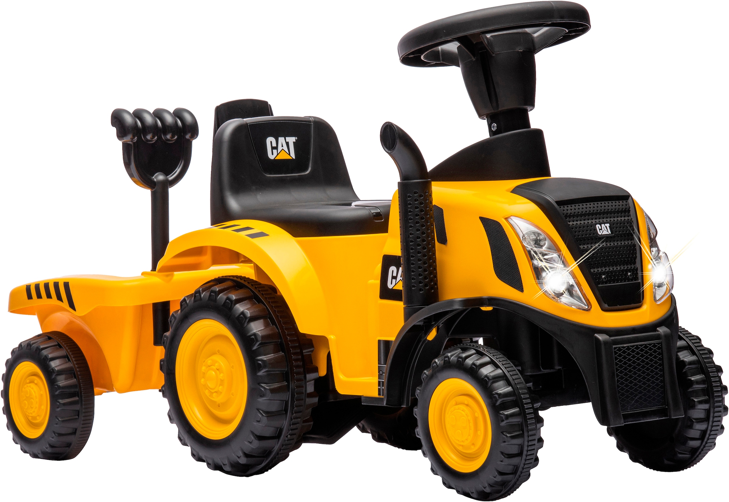 Jamara Rutscher »Caterpillar Traktor mit Anhänger 2in1, gelb«, mit Licht- und Soundeffekten sowie Hupe
