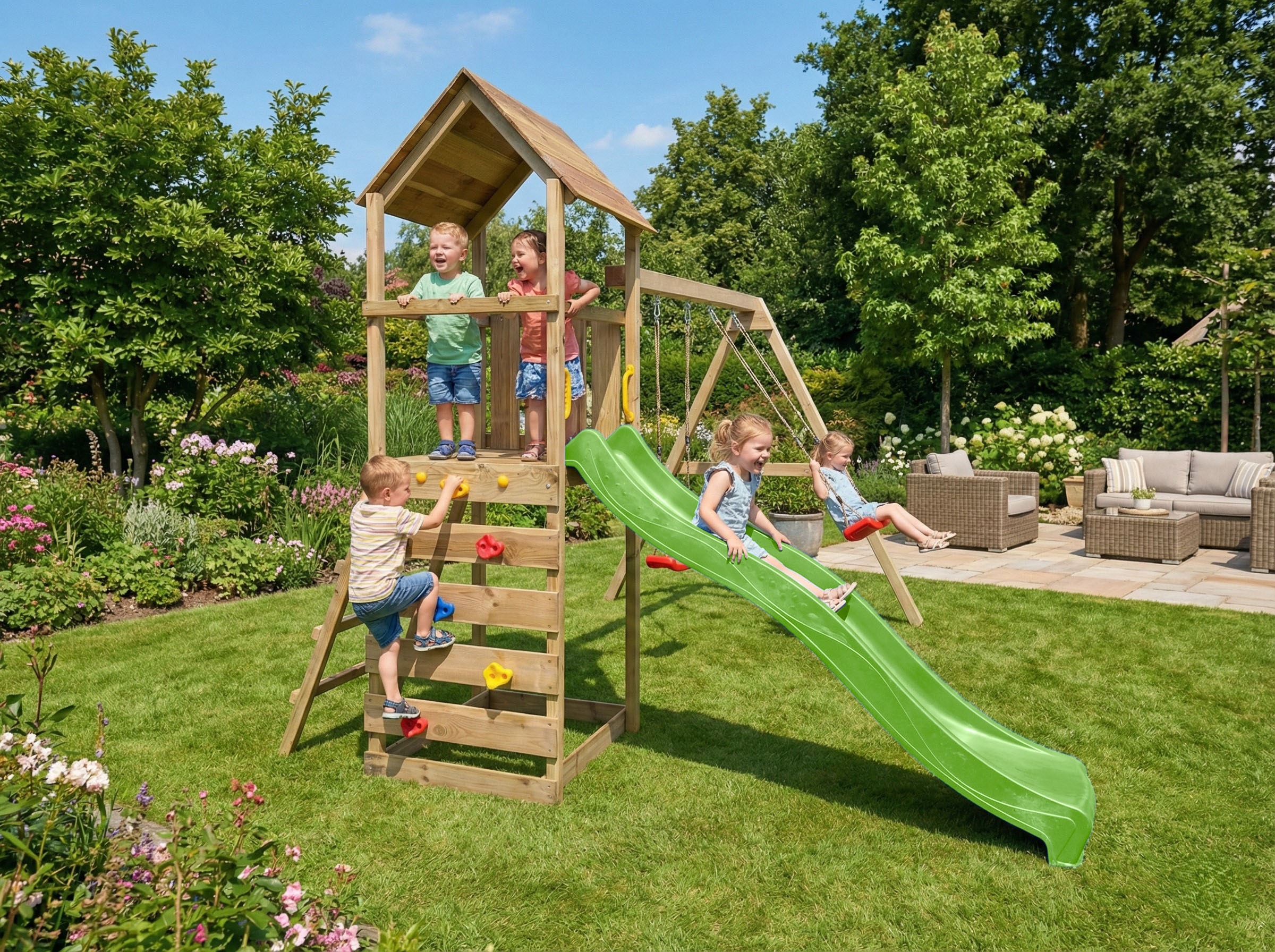 FUNGOO Spielturm »MaxPlay 2.2« mit Rutsche, Doppelschaukel und Kletterwand