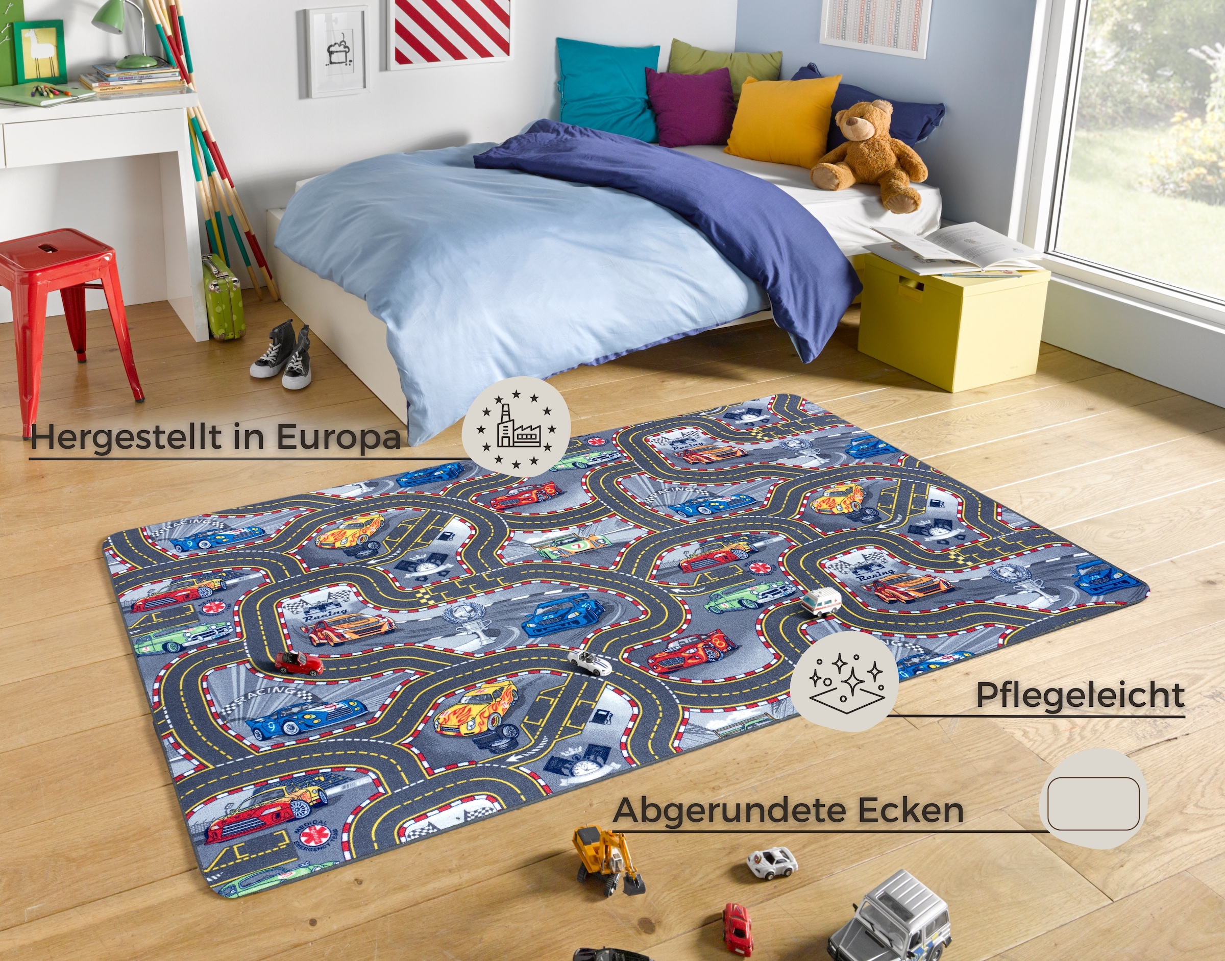 HANSE Home Kinderteppich »Spielteppich Kinder«, rechteckig, 6,5 mm Höhe, Kurzflor, Kinderzimmer, Teppich, Auto, Straßen, Schlafzimmer