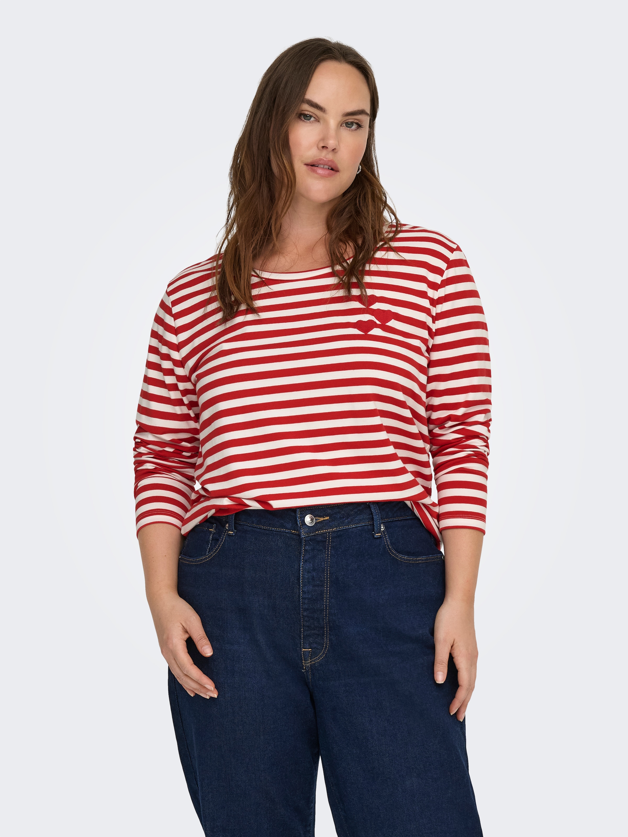 ONLY CARMAKOMA Langarmshirt »CARBODIL L/S O-NECK BLOUSE JRS« Materialmix, slim fit