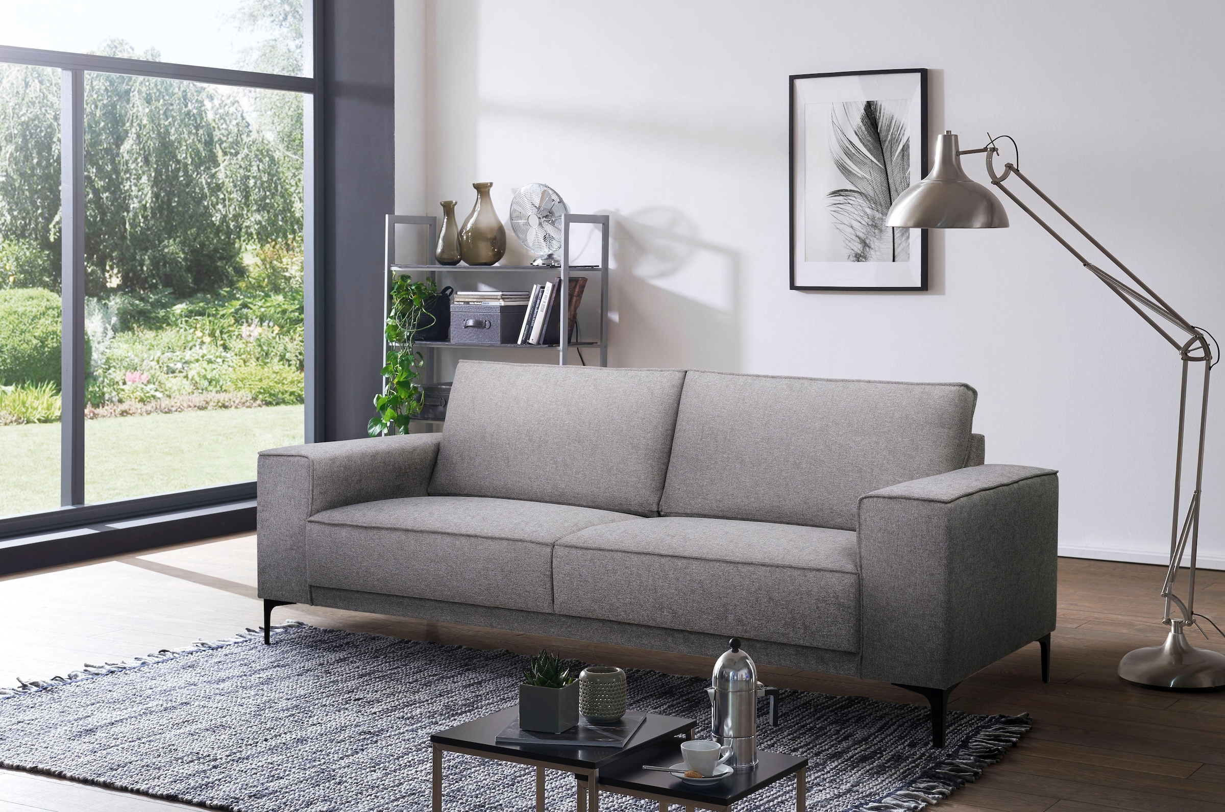 Places of Style 3-Sitzer »3er Sofa Oland, Struktur, Flachgewebe, Luxus-Microfaser, Boucle«, 224 cm, Wellenunterfederung, Skandi-Design, Metallfüße